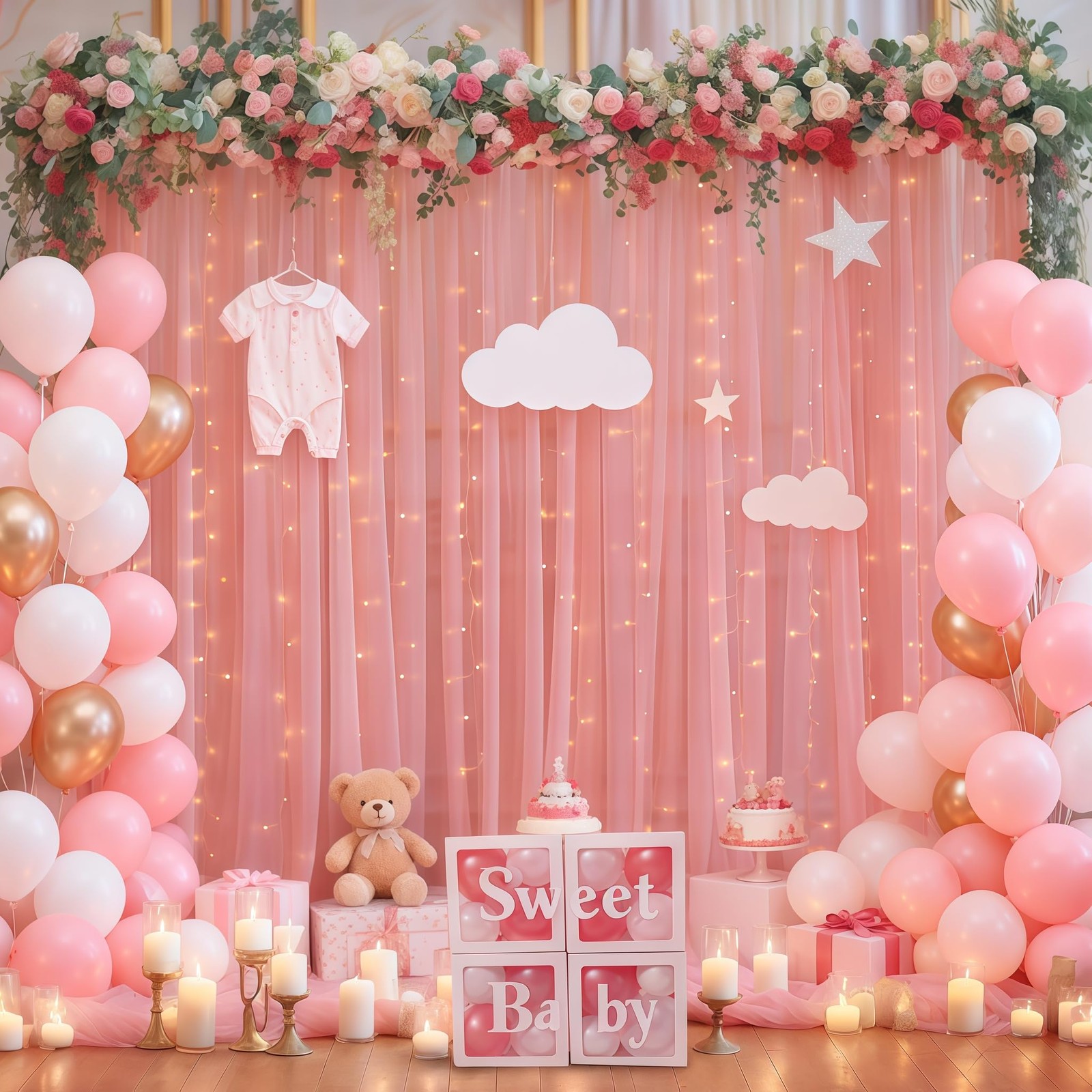 1010ft Dusty Rose Tulle Backdrop Curtain Lights Wedding Photo Background