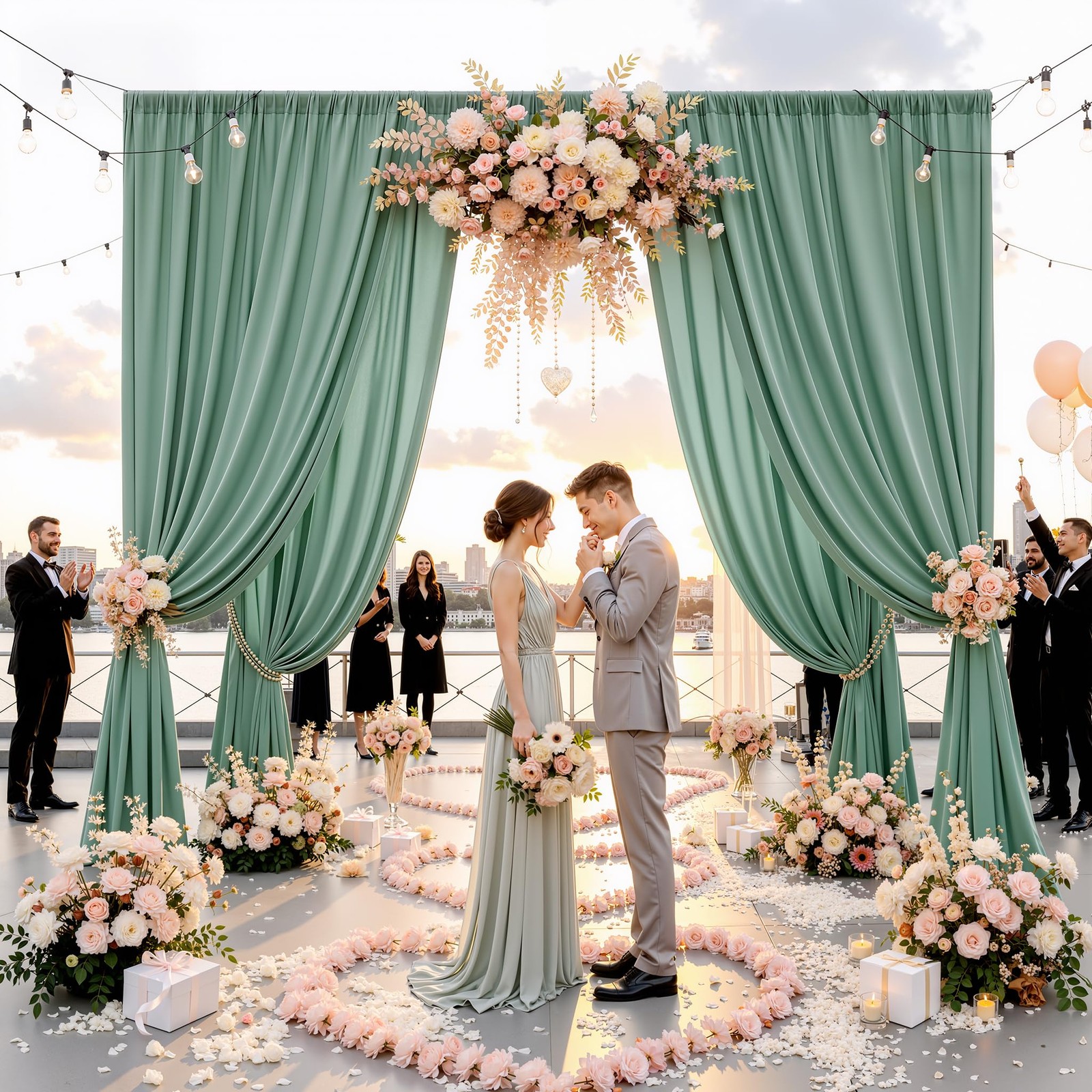 50ft x 15ft Grayish Green Backdrop Curtains 5FT×15FT_10 Panels,