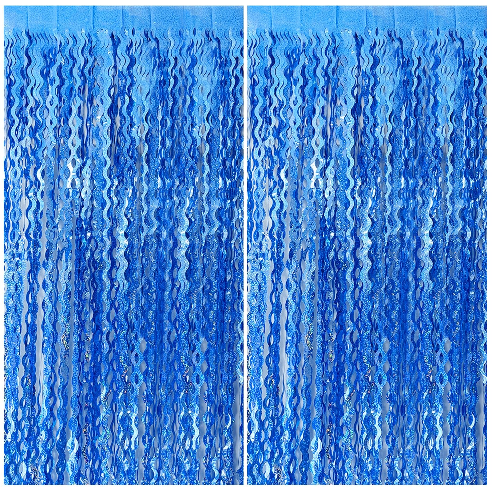 Blue Backdrop Wavy Tinsel Foil Fringe Curtains for Parties Sparkle Metallic W…