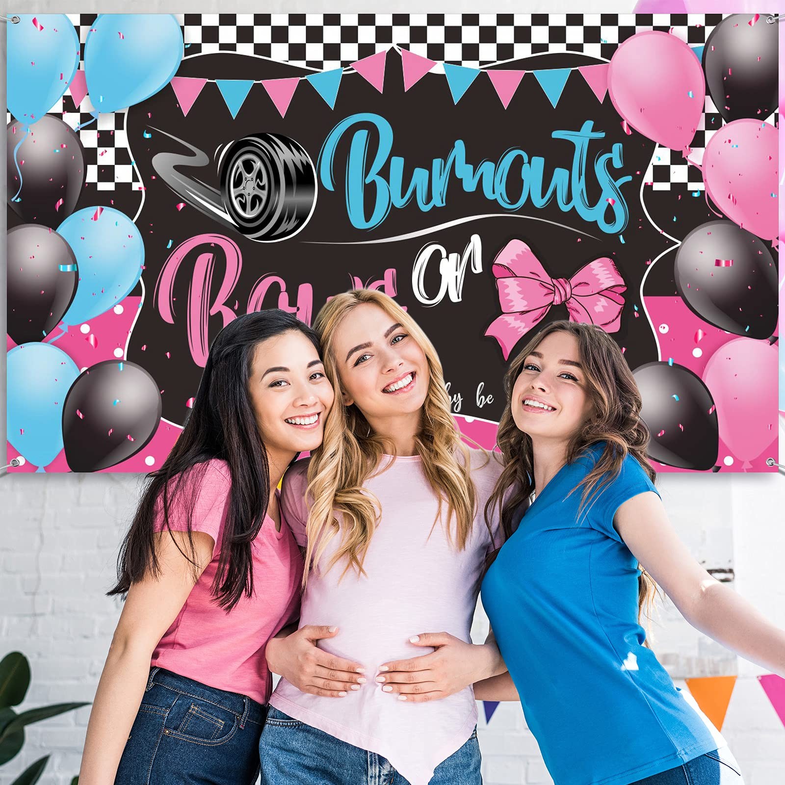 Burnouts or Bows Gender Reveal Decoration 72.8 x 43.3 inch, Multicolor