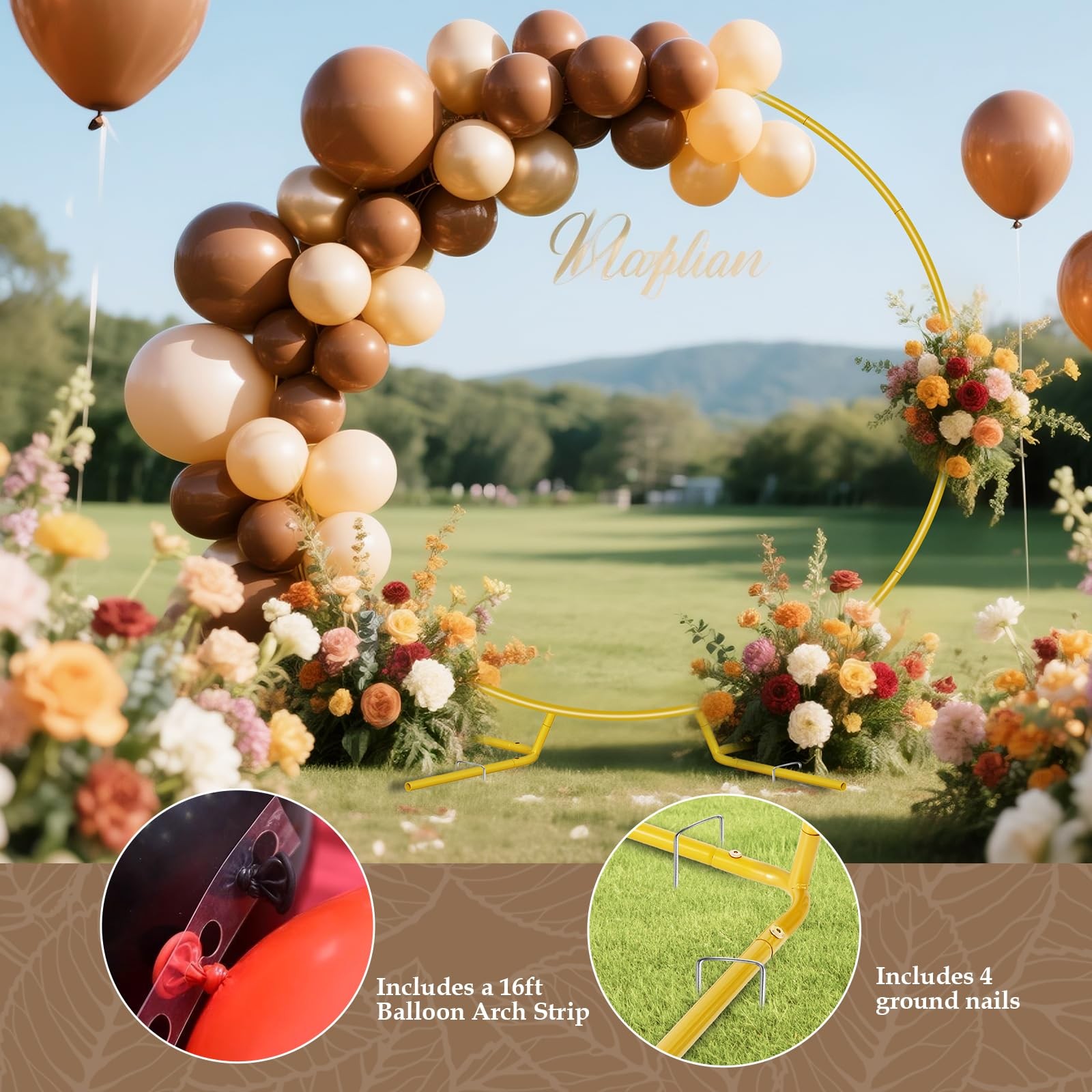8FT Round Arch Backdrop Stand, Gold Circle Balloon Arch Frame Stand Heavy Dut…