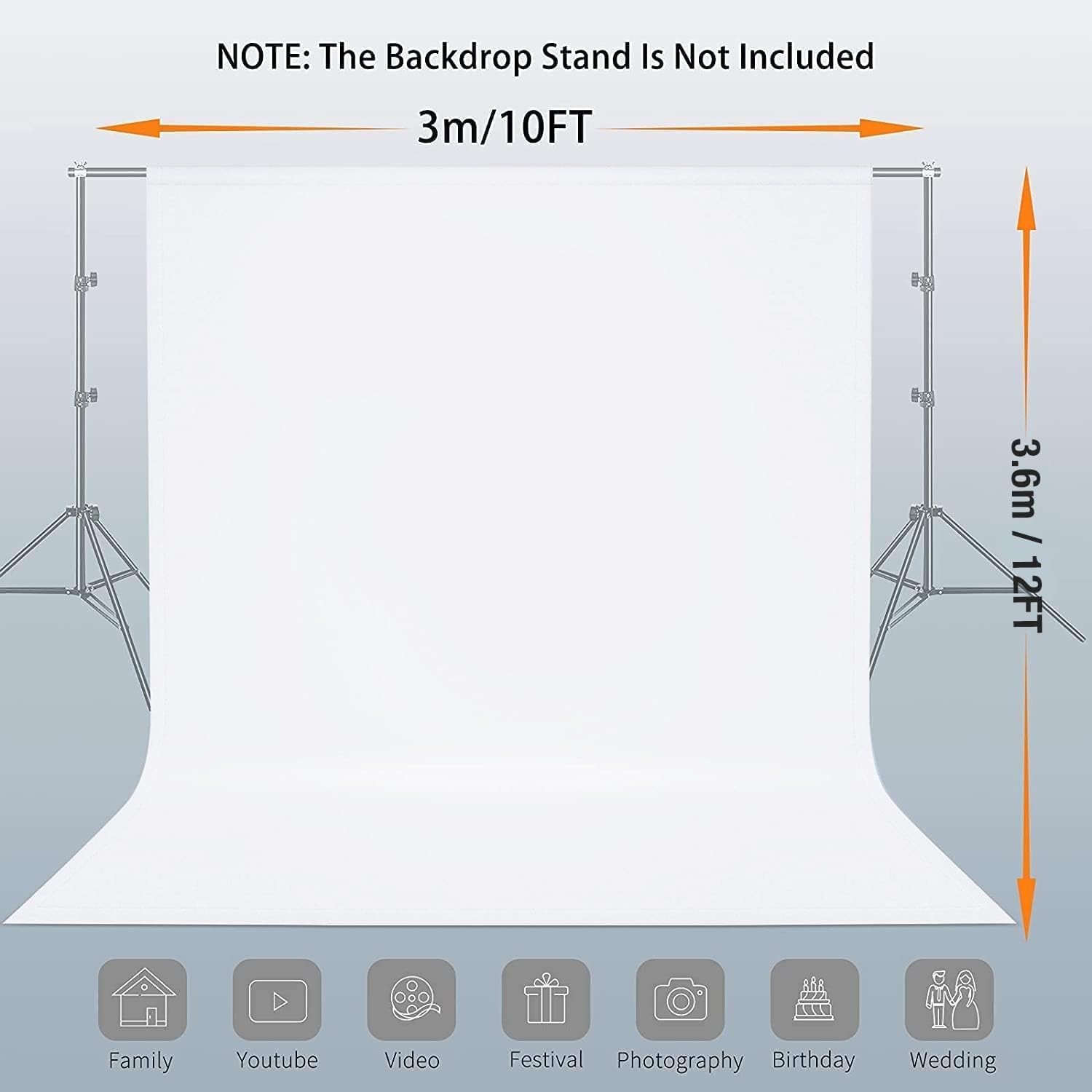 12×10 FT White Backdrop Background for Photography, 100% Polyester Photo Boot…