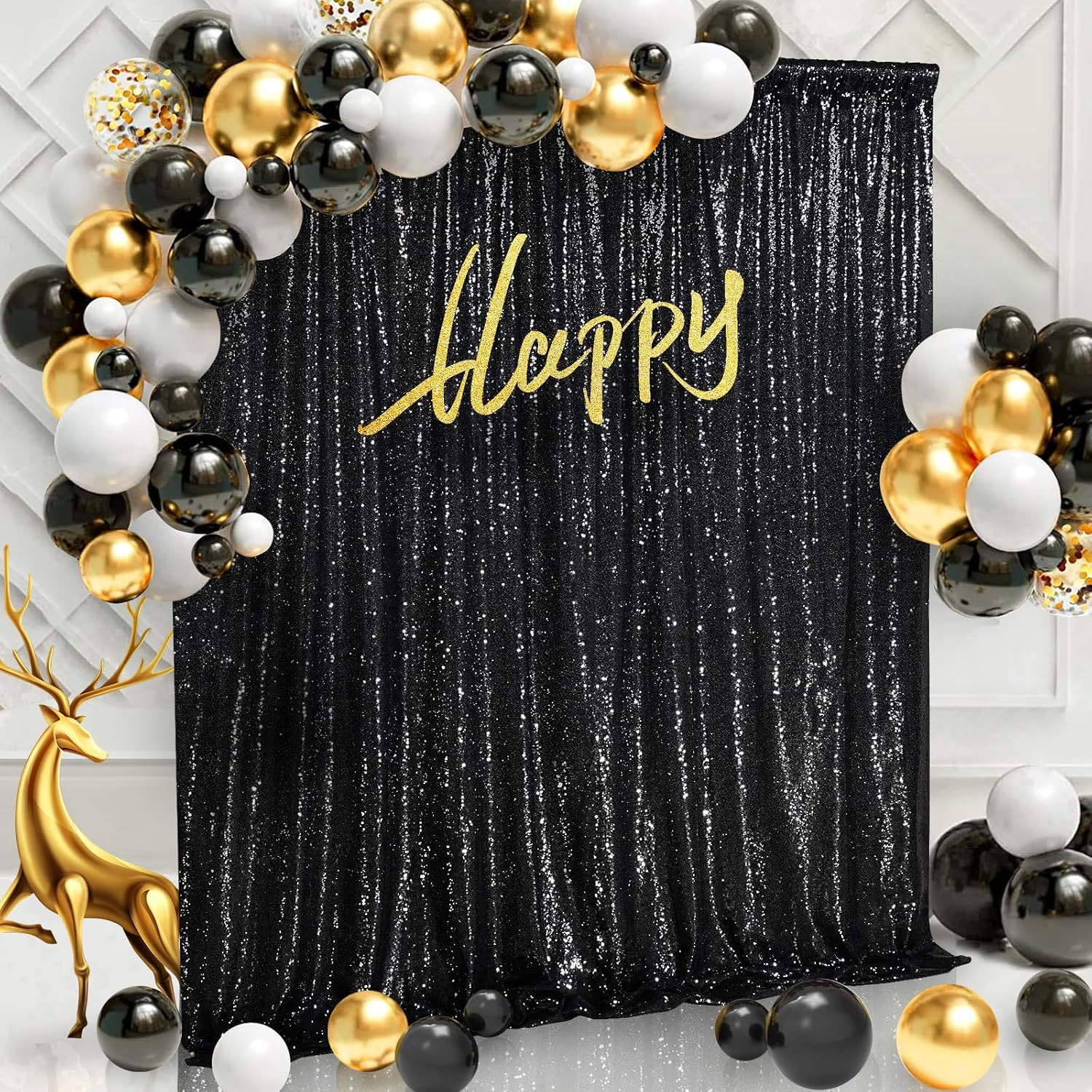 Black Sequin Backdrop Curtain 7ft x 7ft Glitter Photo Booth Backdrop for Wedding