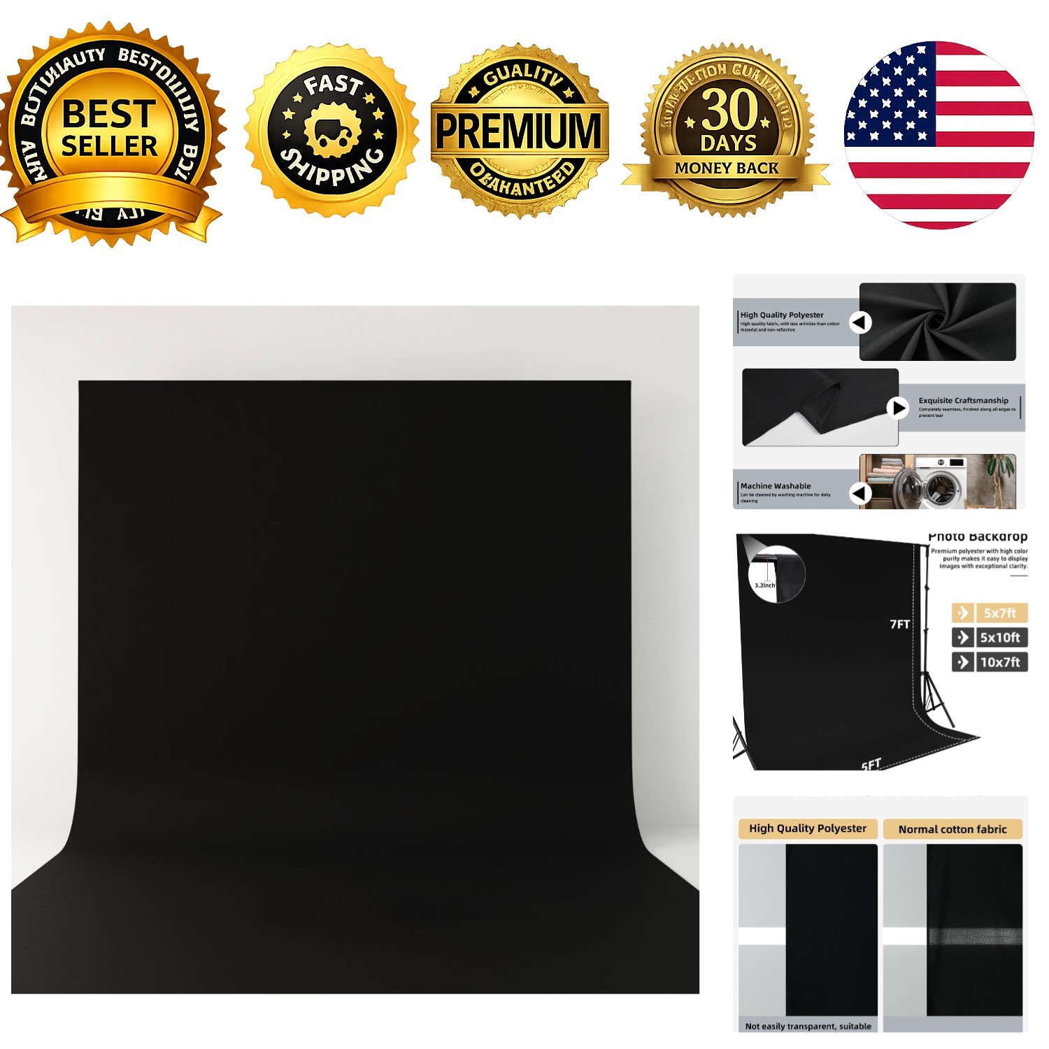 Black Photo Backdrop 5x7FT Photography Background Curtain Studio Portraits