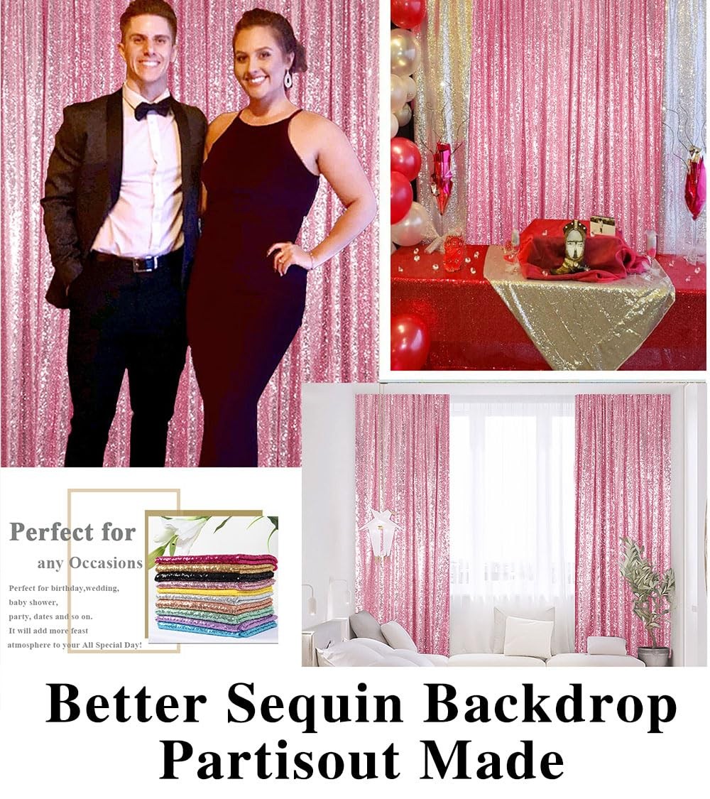 Polyester Sequin Backdrop 4ft x 7ft Pink Gold for Wedding Party Photography C…