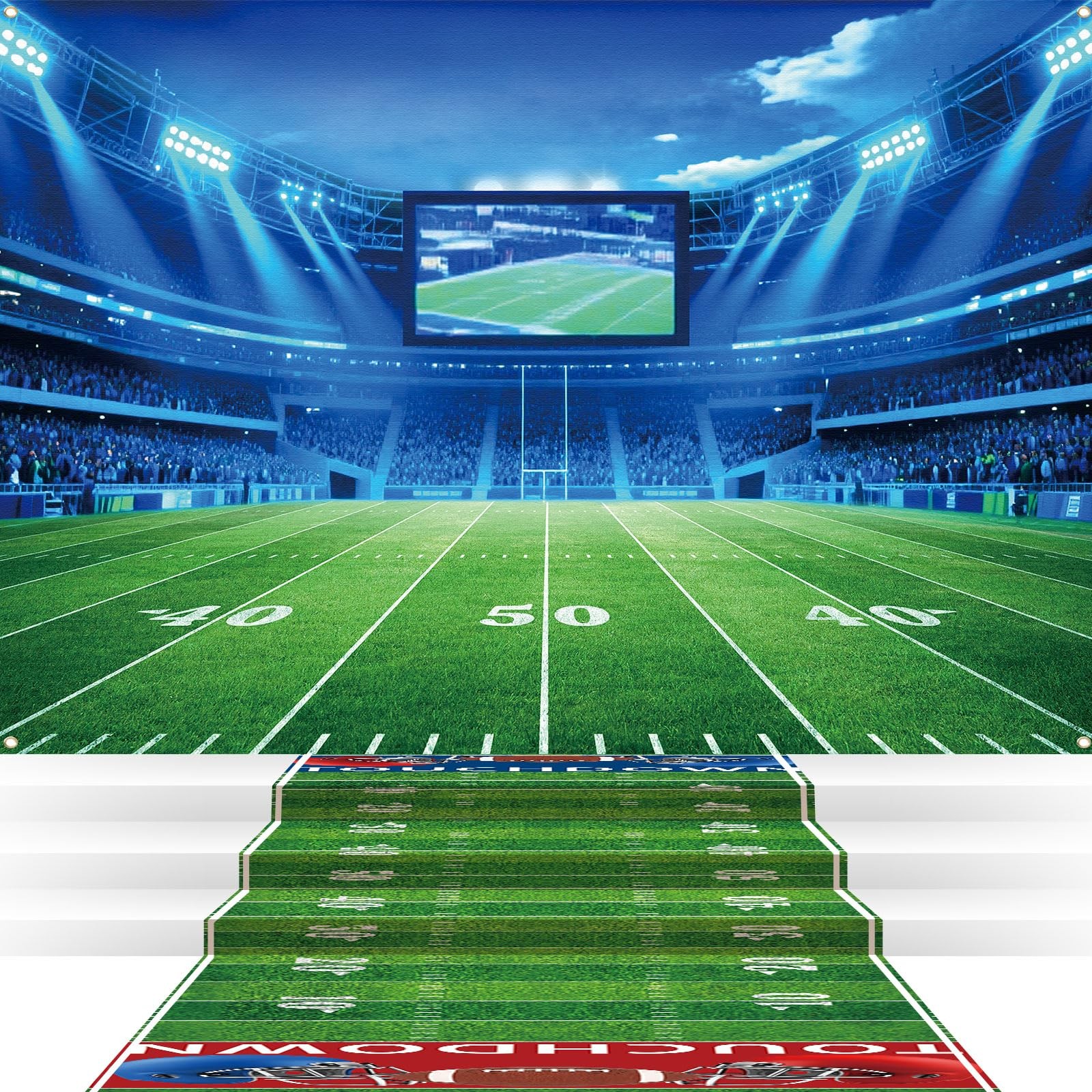 2 PCS Football Party Decoration 80″x60″ Field Backdrop 10 Ft Ball Floor Runner