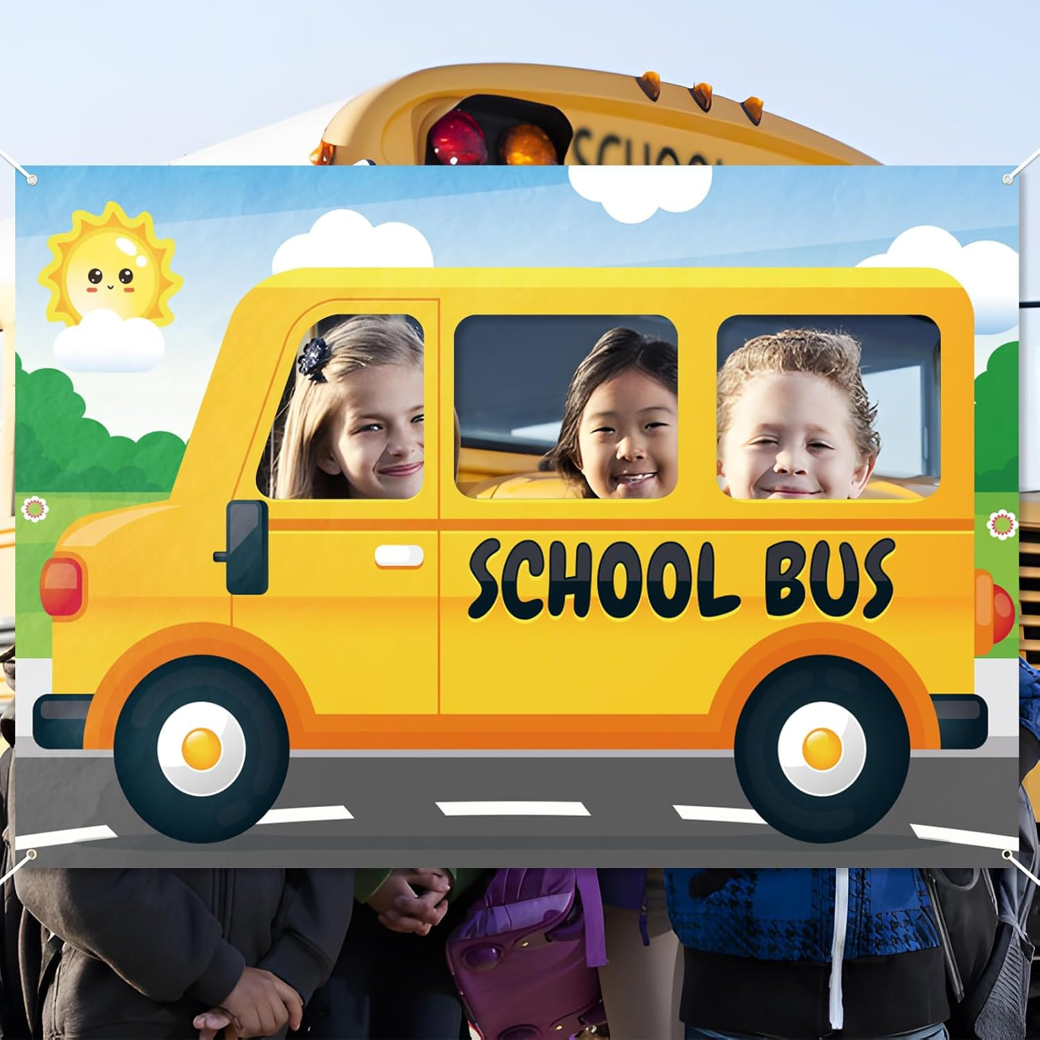 School Bus Photo Prop Selfie Frame Fabric Back to School First Day of School Bac