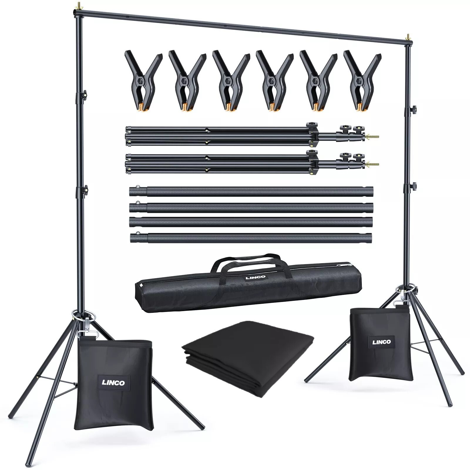 LINCO Backdrop Stand 10x7ft Background Support System with Black Screen