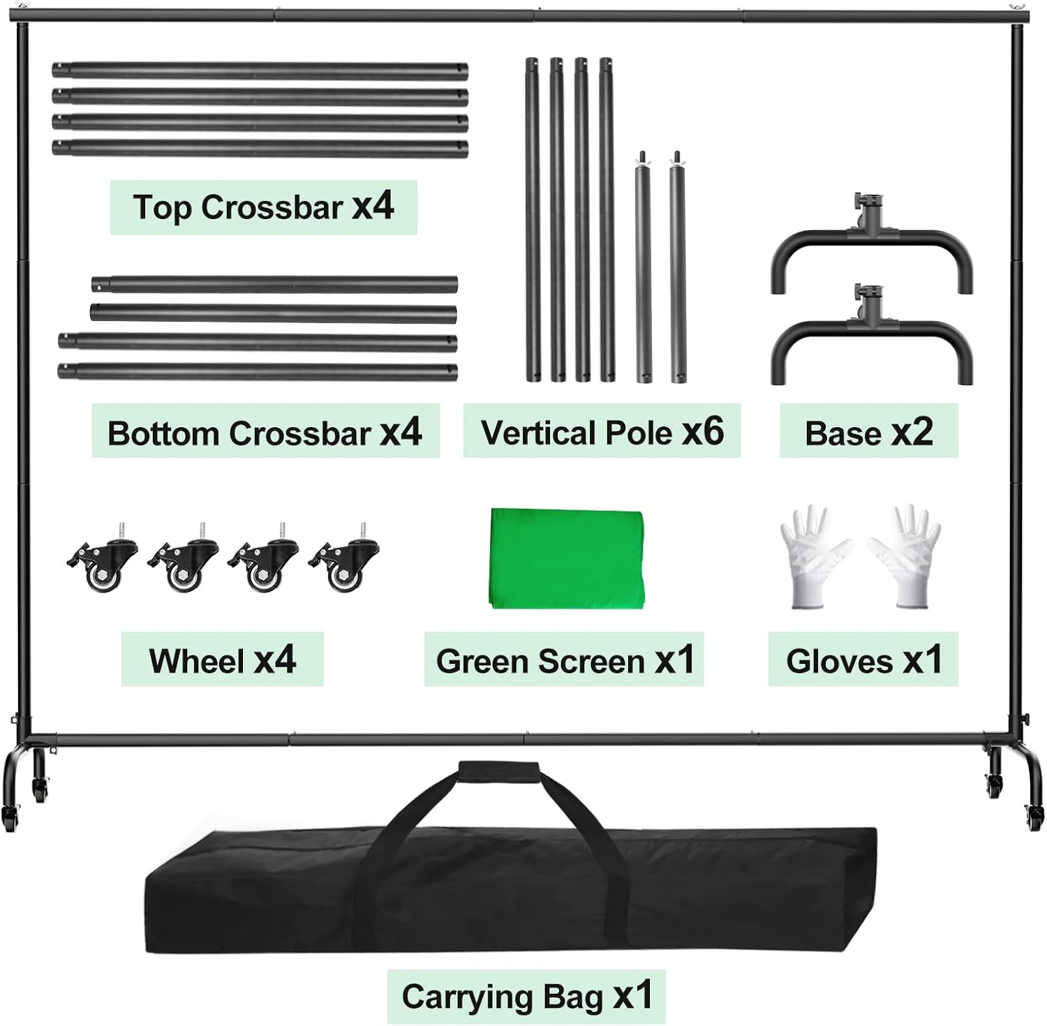 9.5X9.5Ft Large Green Screen Backdrop Kit, Greenscreen Back Drop with 7X10Ft Mov