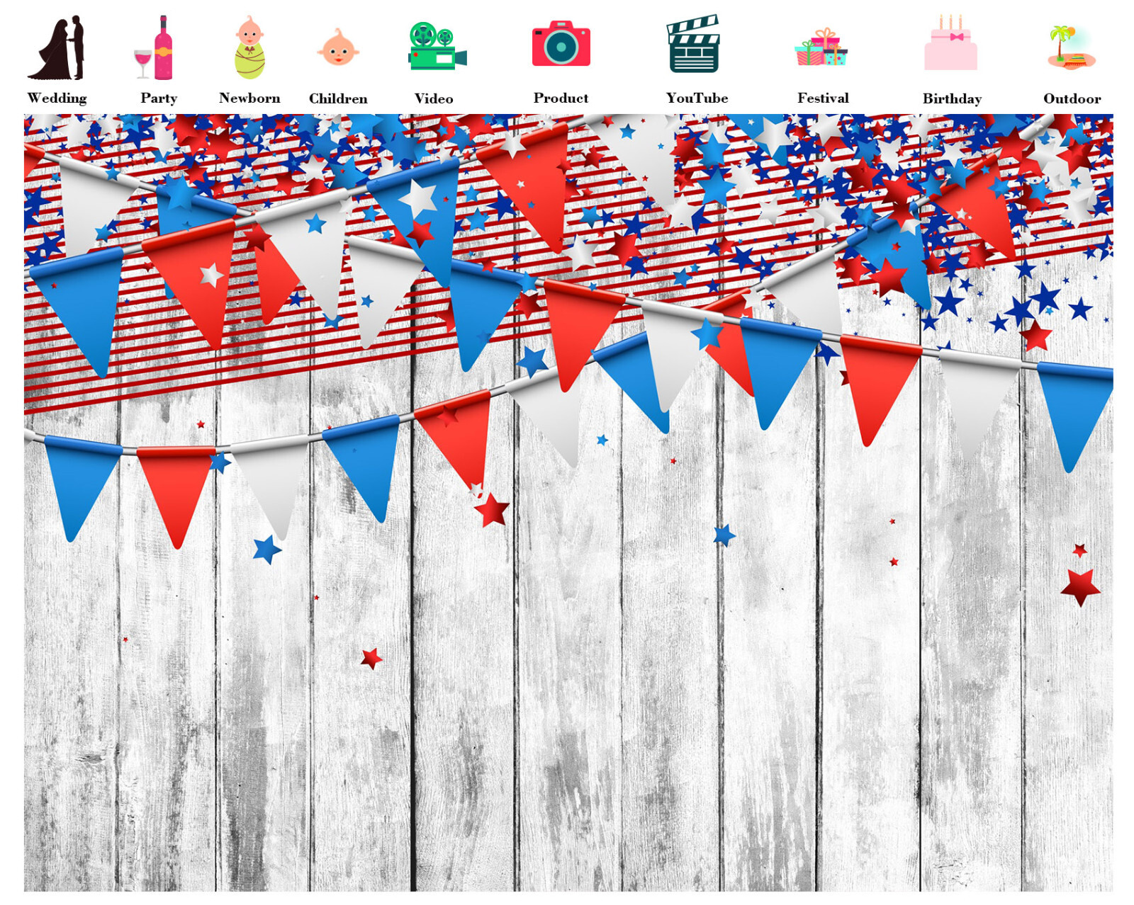 10x8ft Patriotic 4th of July Vintage Grey Wood Photo Background Studio Props