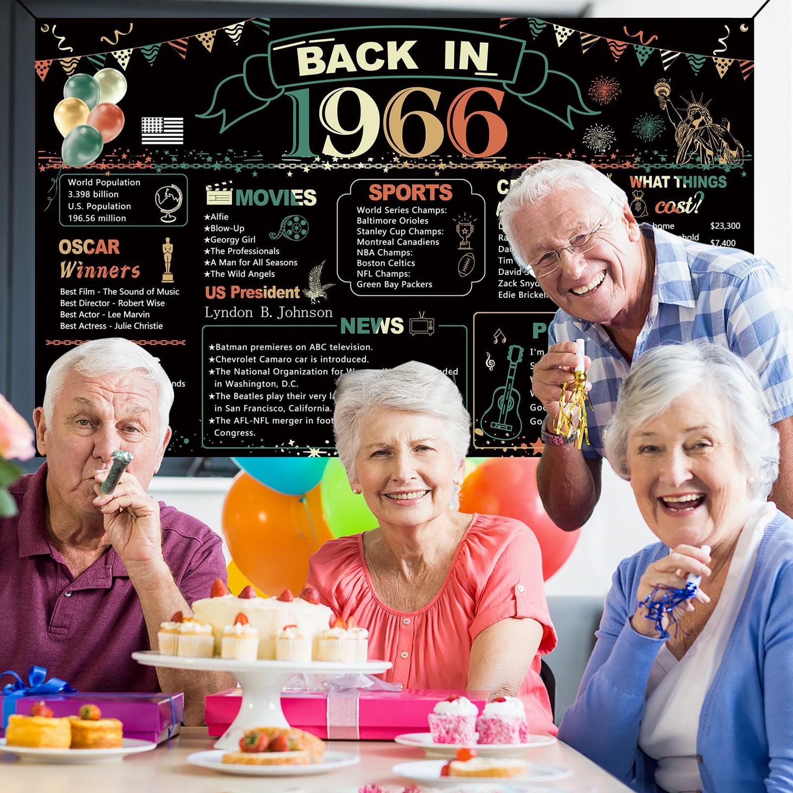 60Th Birthday Party Decorations, Colorful Back in 1966 Banner 60 Year Old Birthd