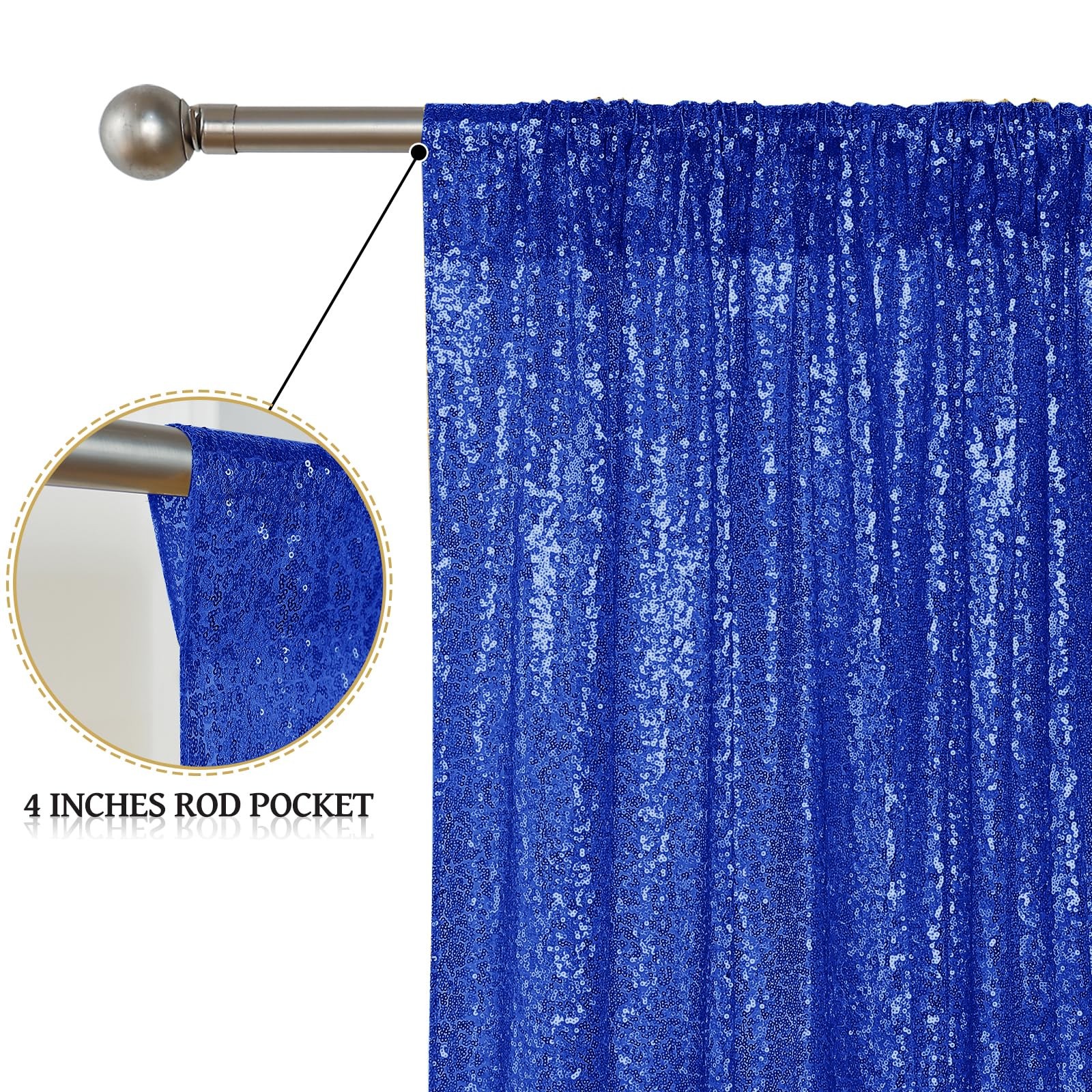 Royal Blue Sequin Backdrop Curtain 4 Panels 2FTx8FT Glitter Royal Blue Backgr…