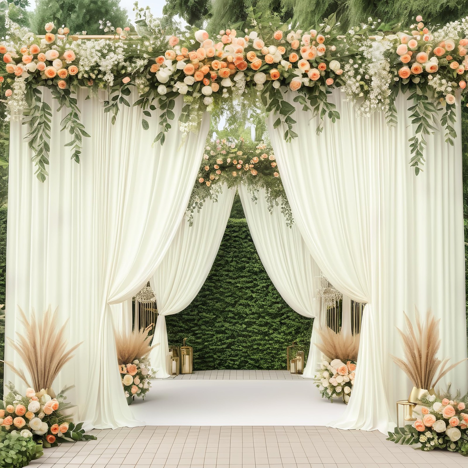 10x10FT Ivory Backdrop Curtains, 2 Panels 5x10ft, Wrinkle Free Polyester, Party
