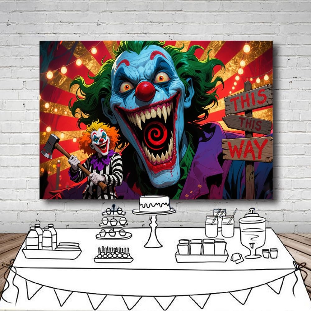 Evil Clown Backdrop Horror Circus Background Halloween Birthday Party 7×5 FT