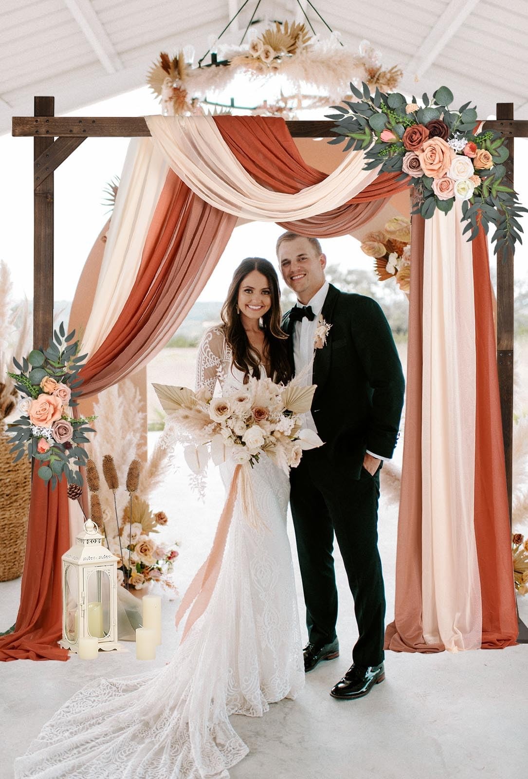 3 Panels Mixed Color Chiffon Wedding Arch Draping Terracotta Blush 30 In x 20 FT