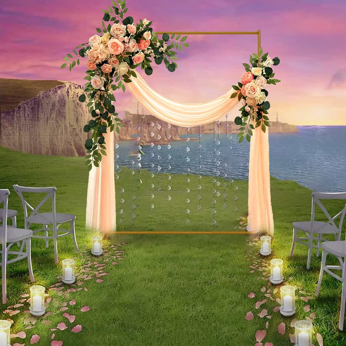 Gold Wedding Arch Backdrop Stand, 6.6FT*5FT Square Balloon and Flower Metal A…