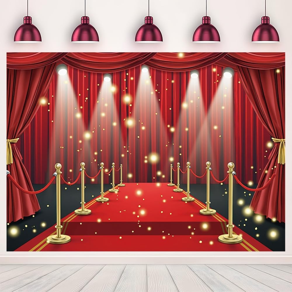 MHLSWY 7x5FT Red Carpet Stage Photo Backdrop Award Ceremony Stars
