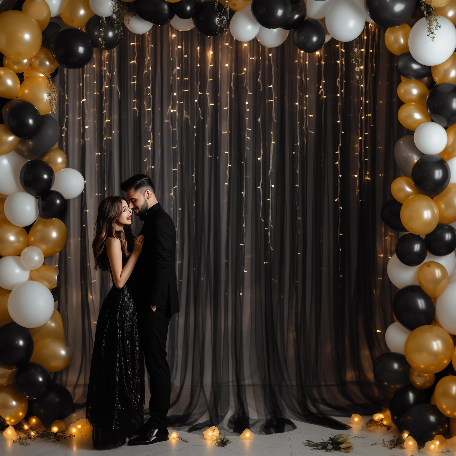 20×10 Black Tulle Backdrop Curtains Sheer Wedding Photo Background Drapes