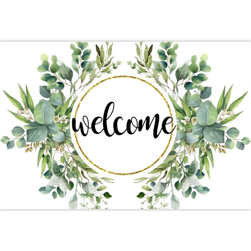 7x5ft Elegant Floral Welcome Backdrop Watercolor Green Leaves Home Party Decor