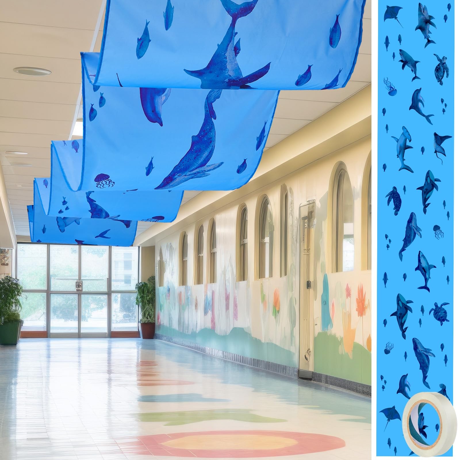 32 Inch x 16 ft Under The Ocean Classroom Decorations Shark Whale Ceiling Dec…