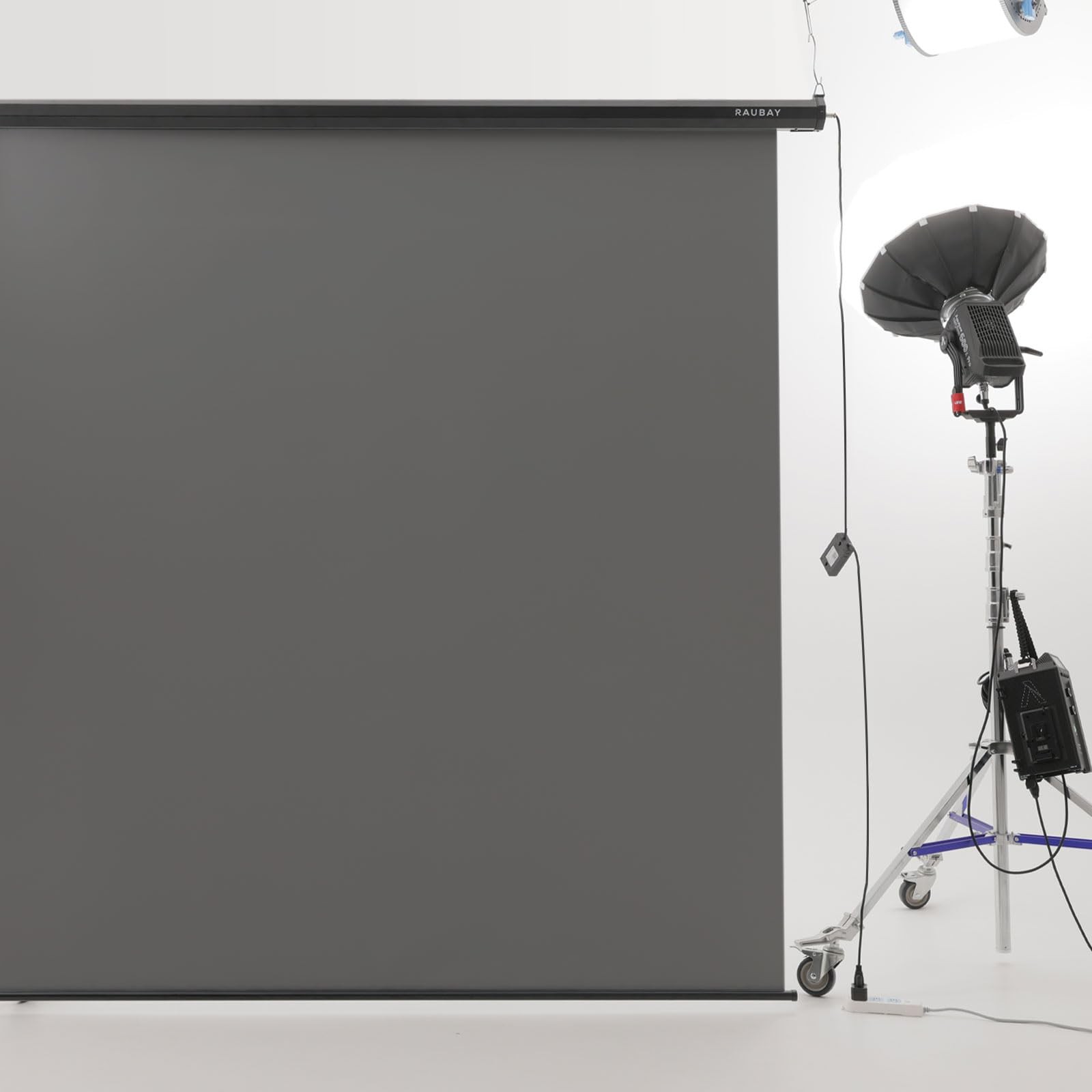 RAUBAY Motorized Pull Down Grey Screen Backdrop – Wider(78.7 x 86.6in),