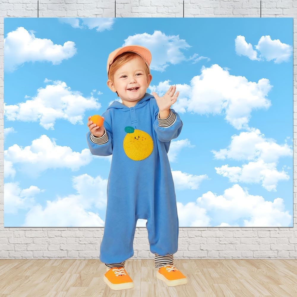 Qian 7x5ft Blue Sky White Clouds Backdrop Natural Scenery 7x5ft, blue