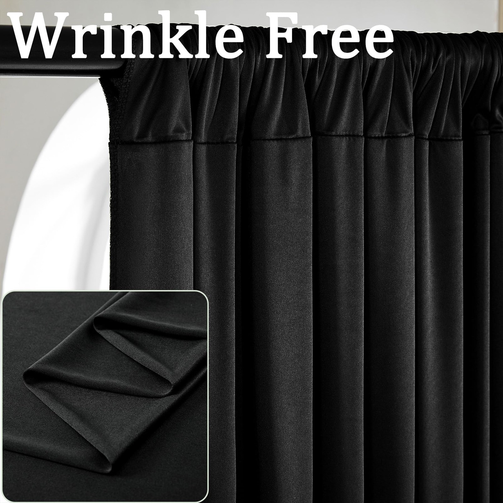 10ft x 7ft Black Backdrop Curtains, Wrinkle Free, Thick Fabric, Photo Drapes