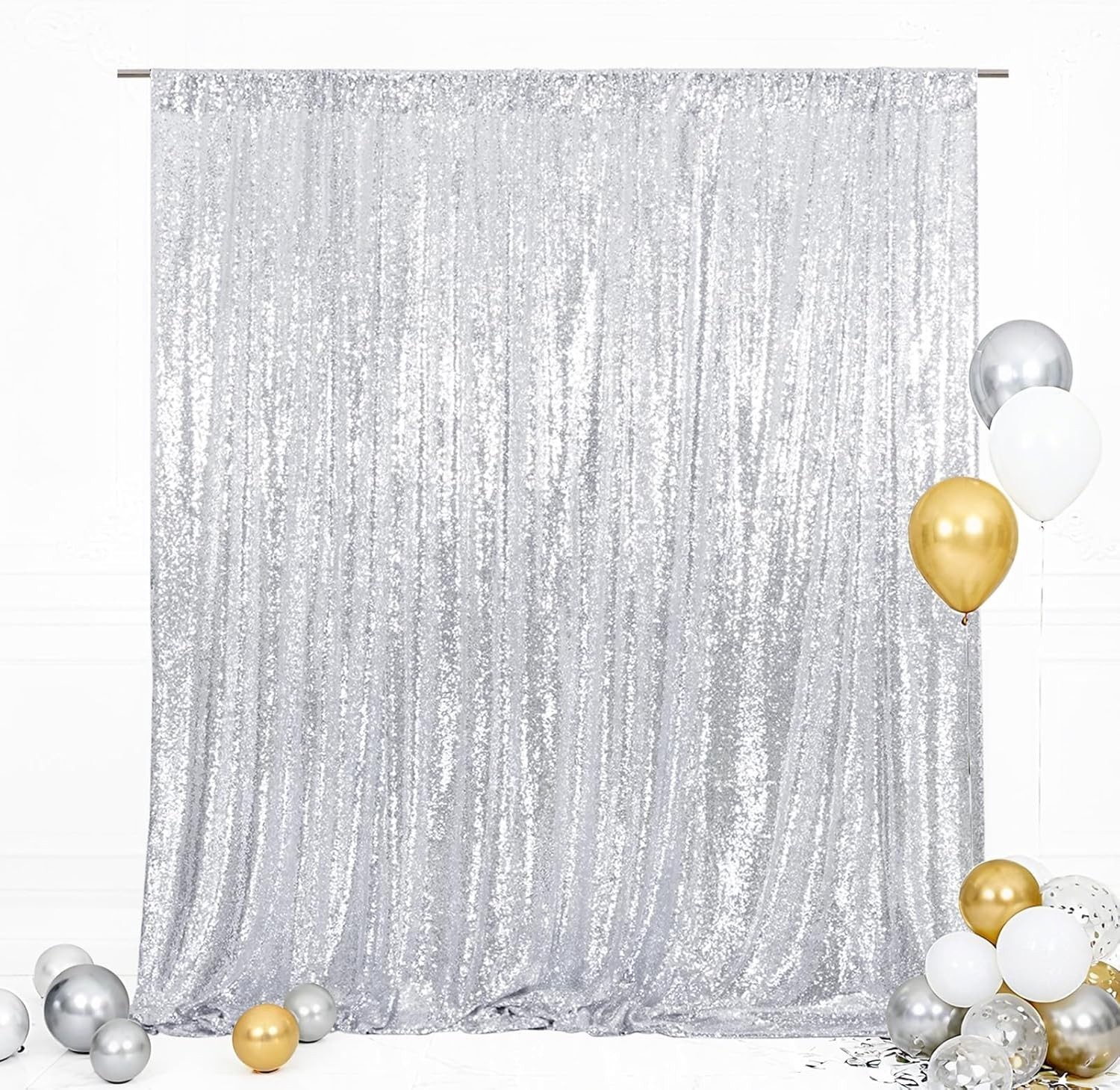 6×6 Ft Glittering Silver Sequin Backdrop for Weddings, Parties & Celebrations