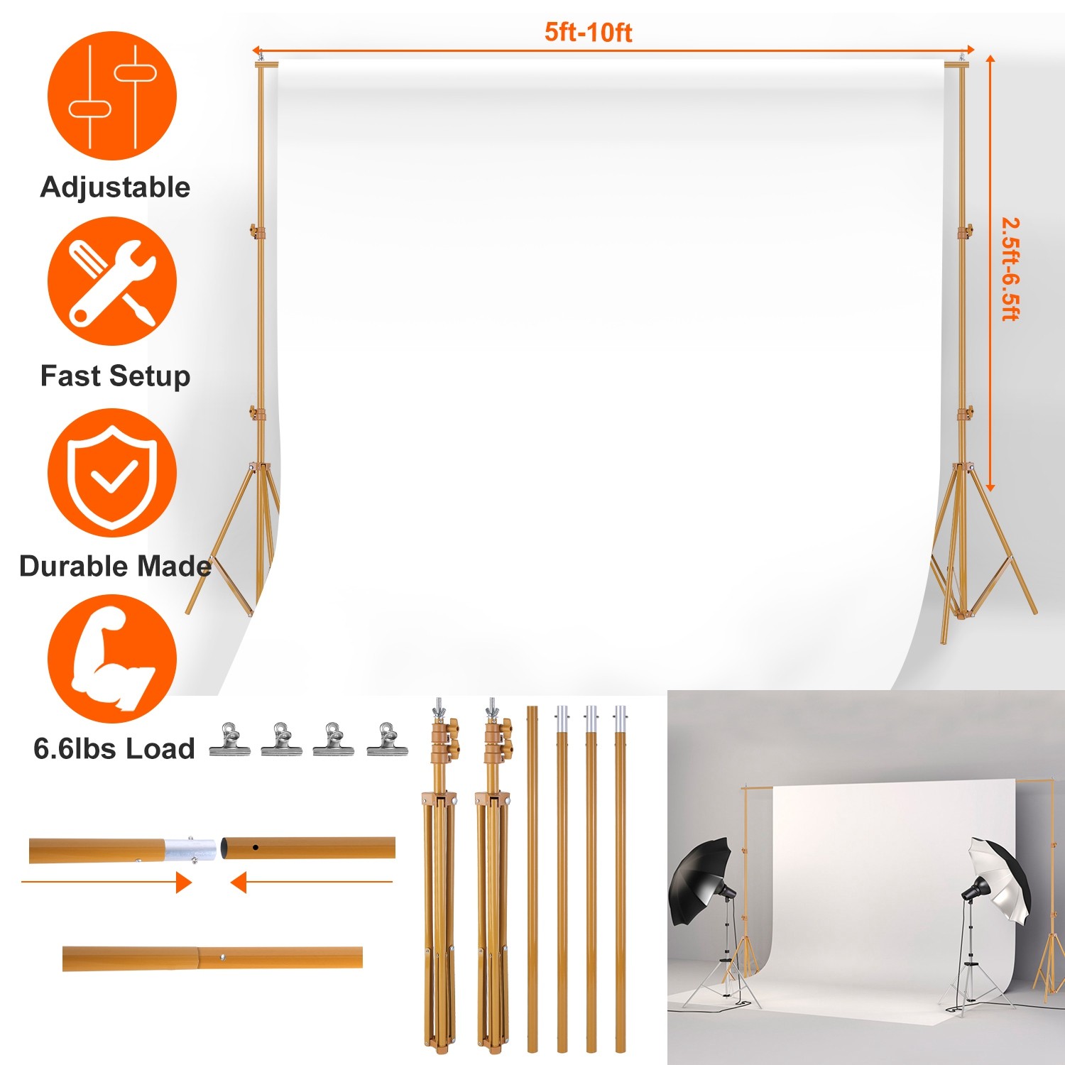 10x7ft Heavy Duty Backdrop Stand Kit Video Photography Studio Background Support