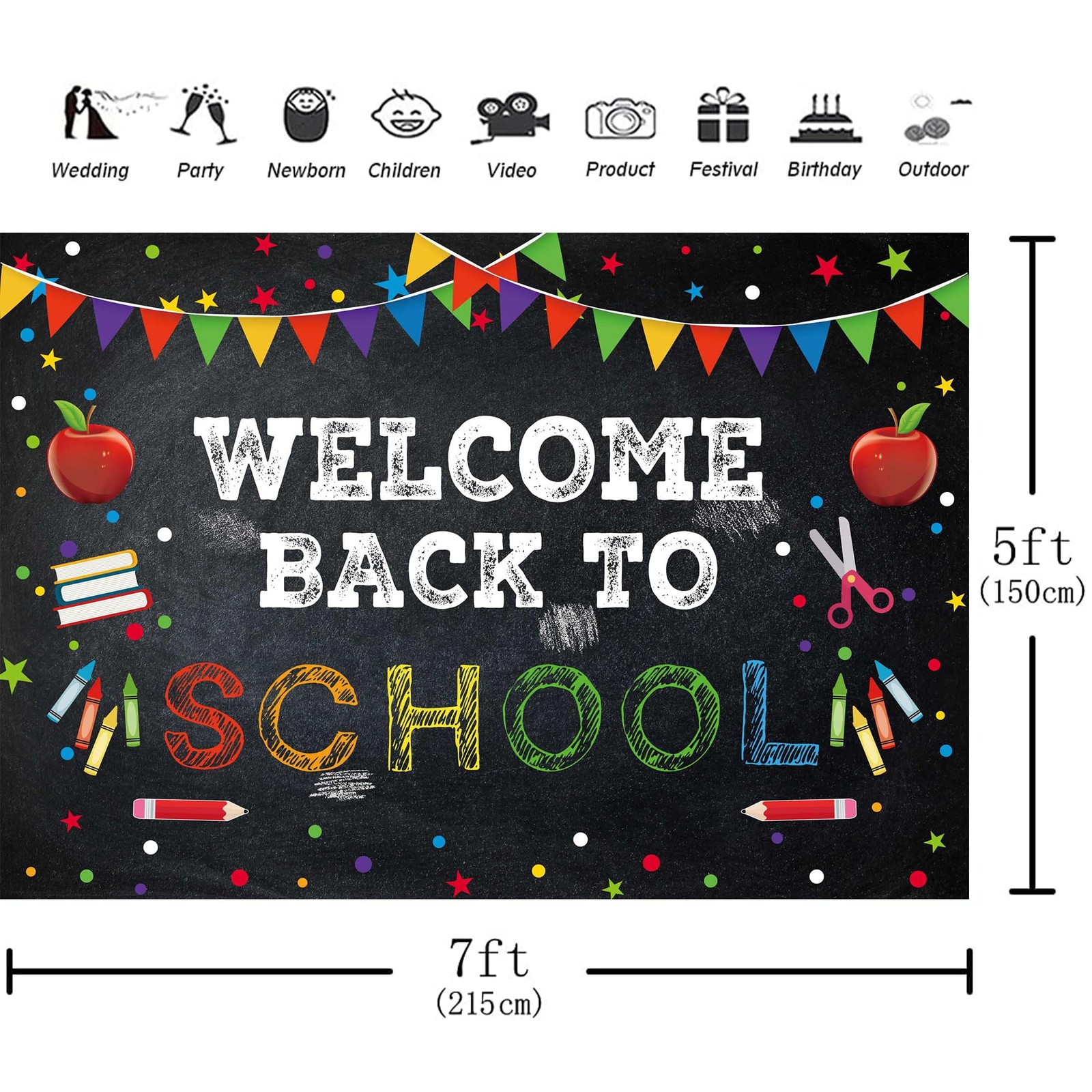 7x5ft “Welcome Back to School” Backdrop First Day of Kindergarten Background