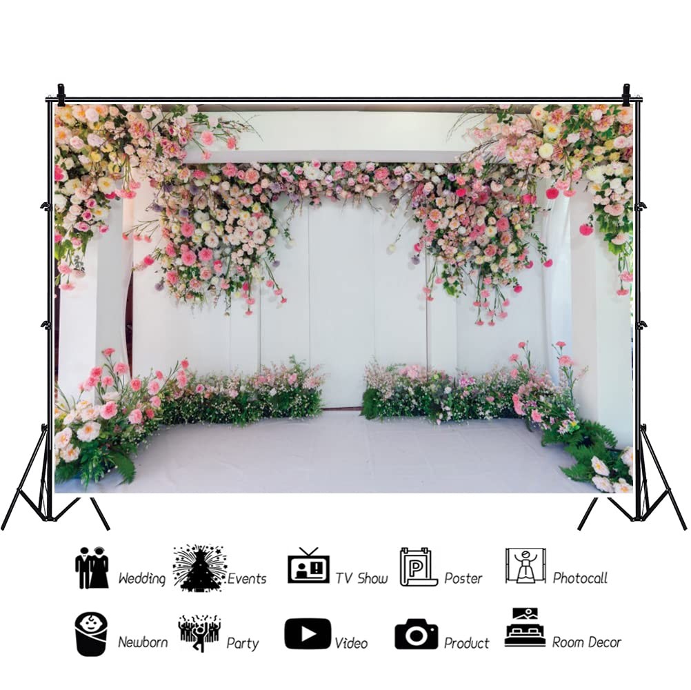 7x5ft Floral Wall Backdrop Pink Rose Flowers Wedding Ceremony Photo Art