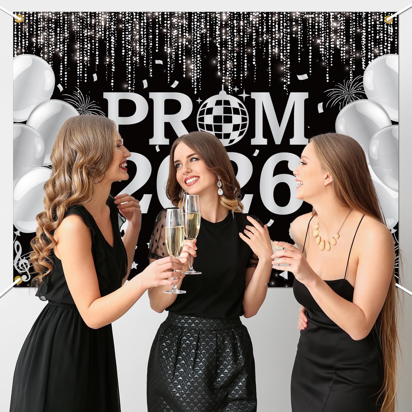 7x5ft Prom 2026 Backdrop Graduation Class 2026 Photography Black/Silver