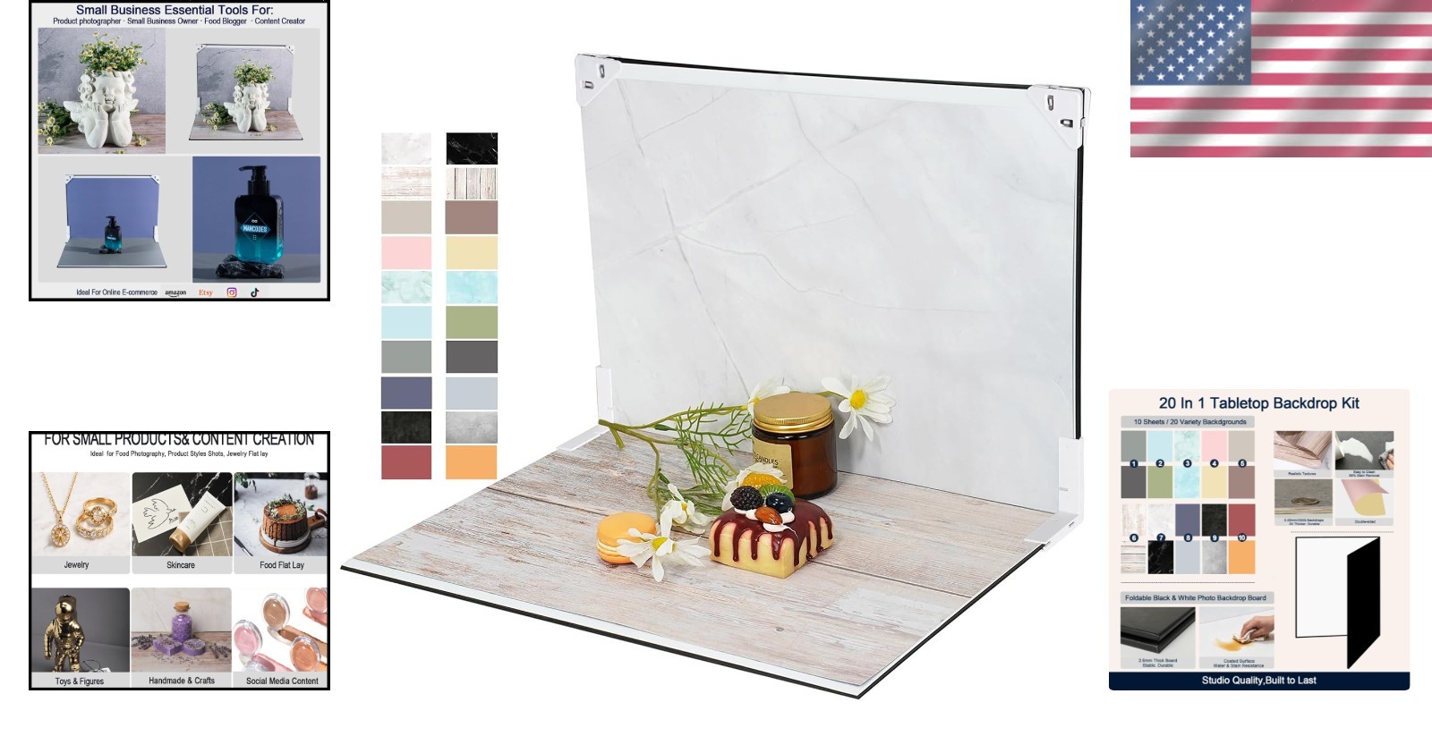 16.5×11.7 in Tabletop Photography Backdrop – Includes 20 Stunning Patterns