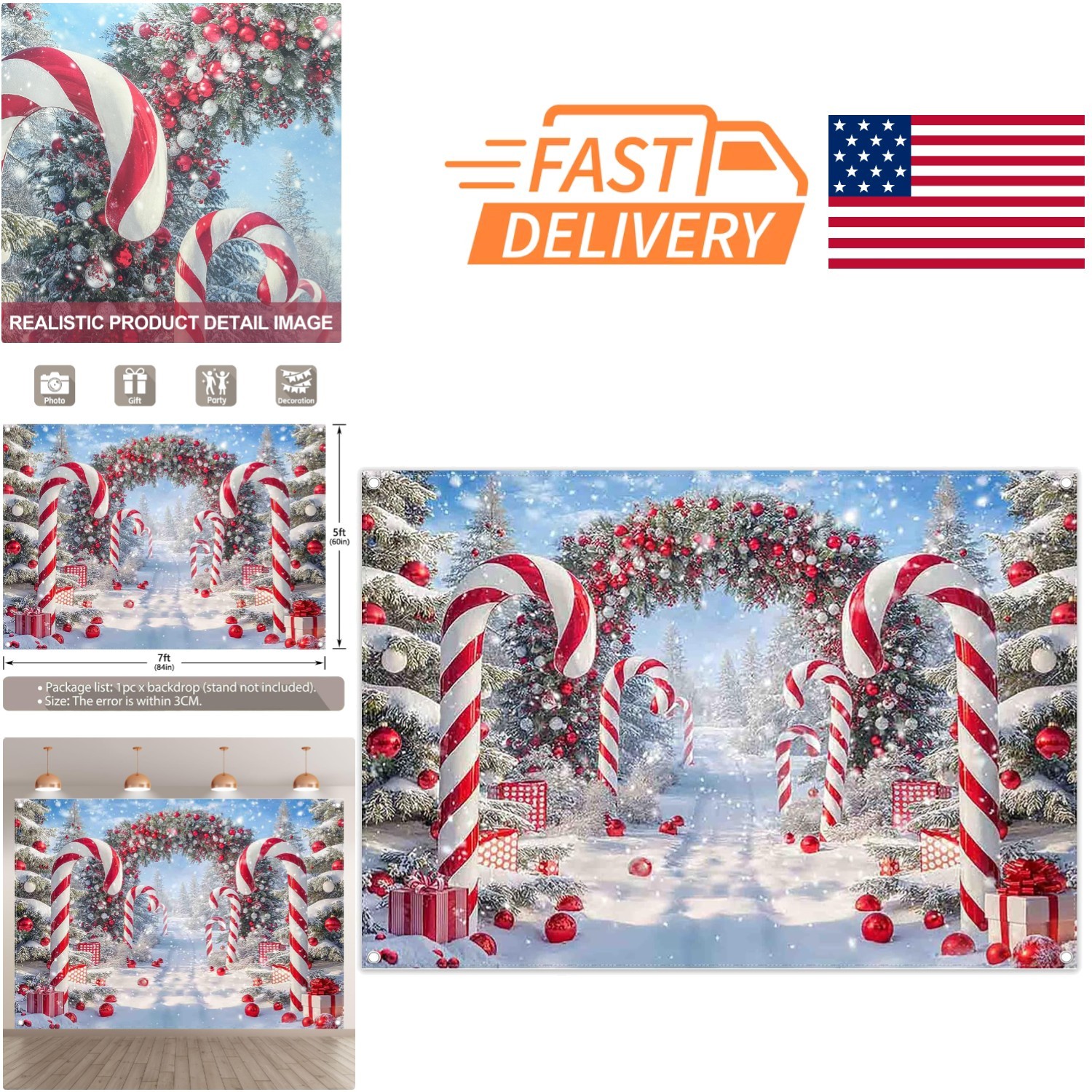 7x5ft Winter Snow Scene Backdrop for Christmas Parties Durable Polyester Fabric