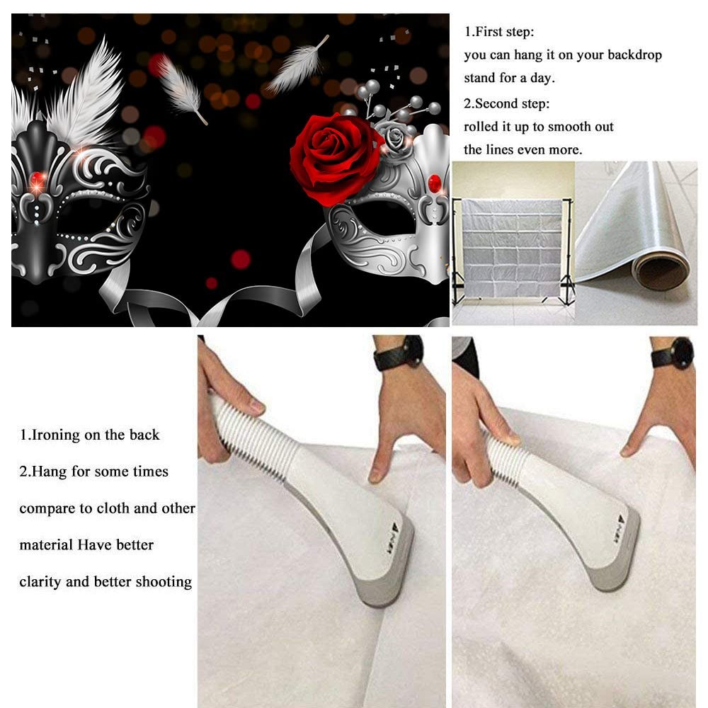 7x5ft Masquerade Backdrop, BJXYME582, Silver Rose, Black, Feather, Birthday