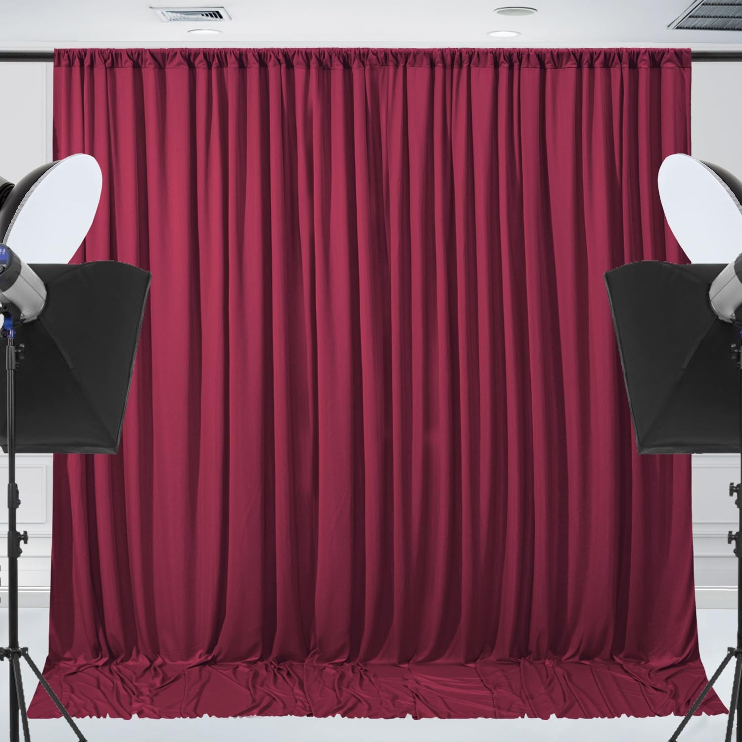 2 Panels 5x10ft Wrinkle Free Burgundy Backdrop Curtain 10x10ft Fabric Drape