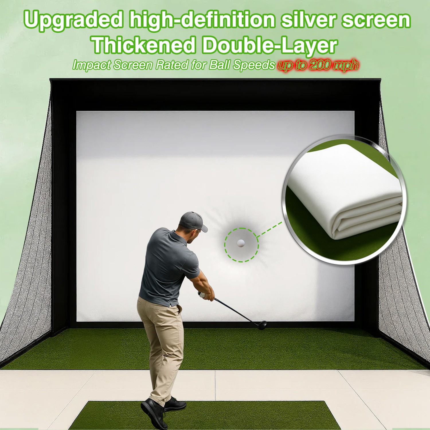 Indoor Golf Simulator Cage with Heavy Duty Triple-Layer Impact Screen for Home