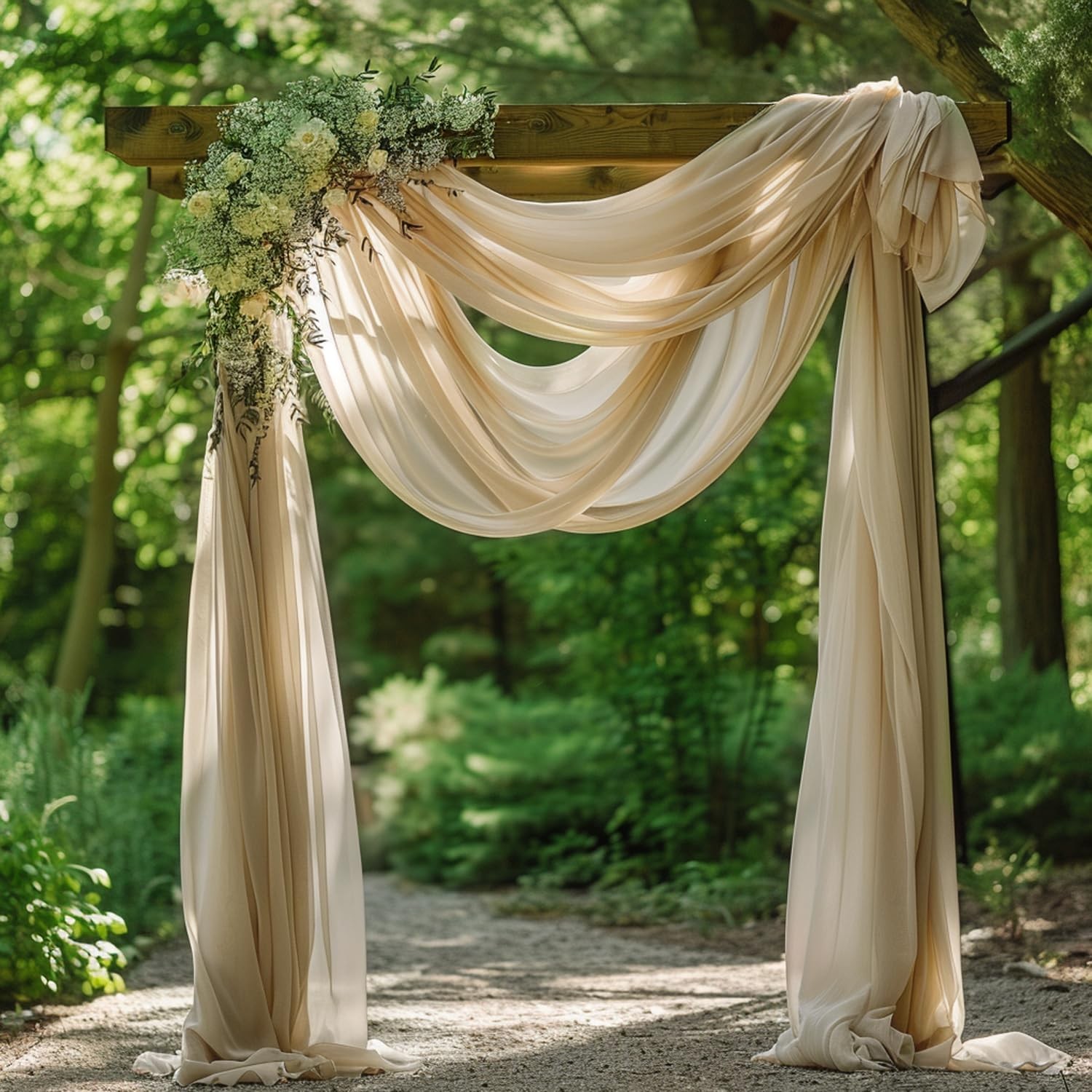 Wedding Arch Draping Fabric 2 Panels 28.7″ x 20FT Champagne Drapes Sheer Fabr…