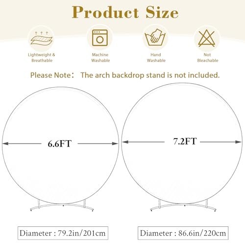 7.2FT White Round Backdrop with LED Fairy Lights for Weddings, Parties & Photos