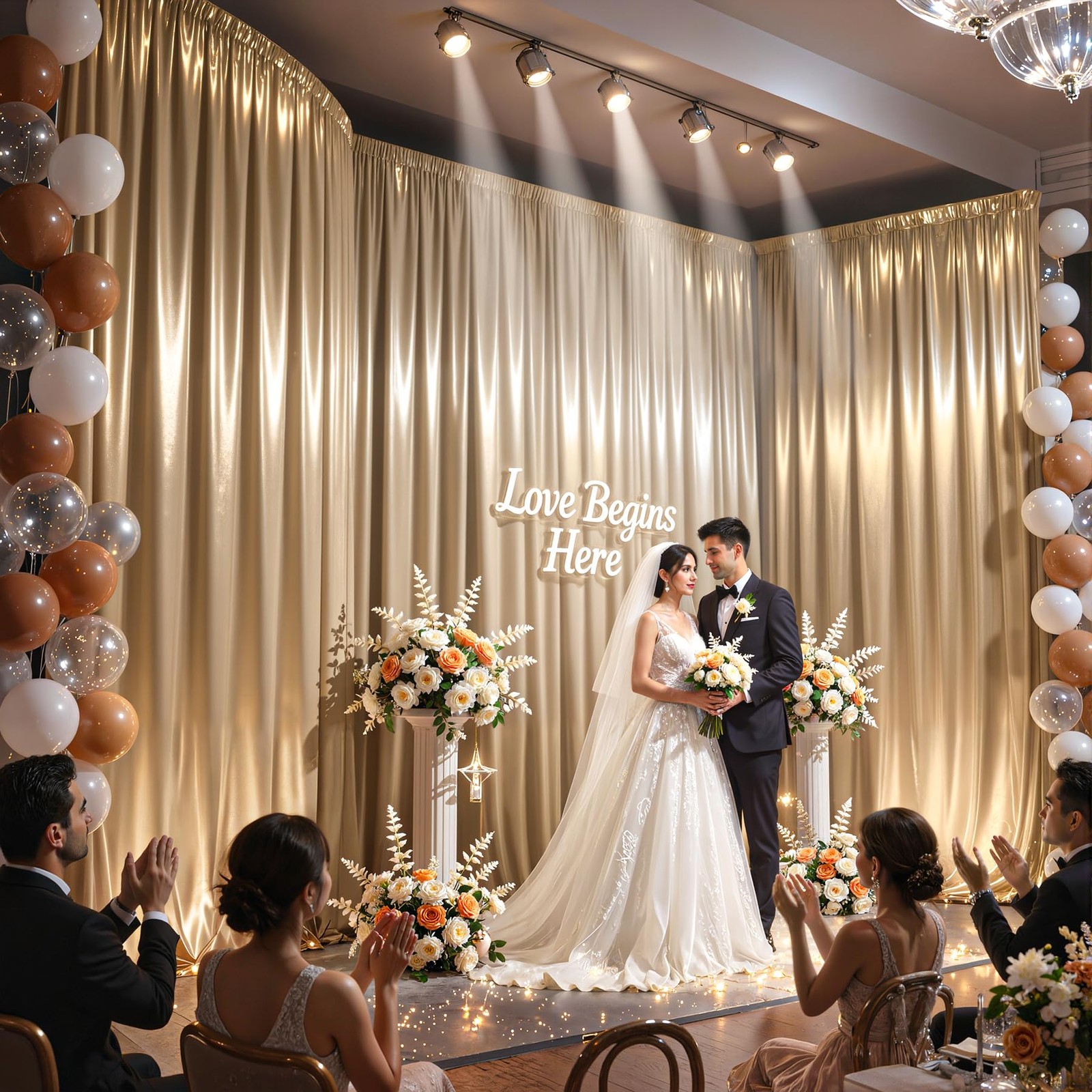 40x10ft Champagne Gold Glitter Backdrop W5 x H10′(8 Panels),