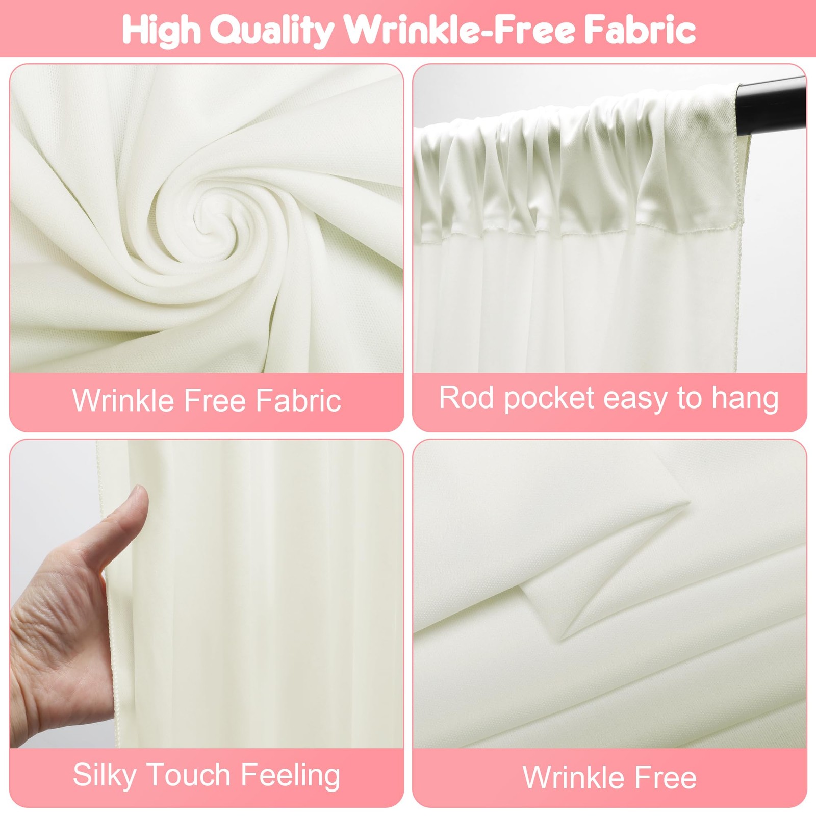 10x10FT Ivory Backdrop Curtains, 2 Panels 5x10ft, Wrinkle Free Polyester, Party