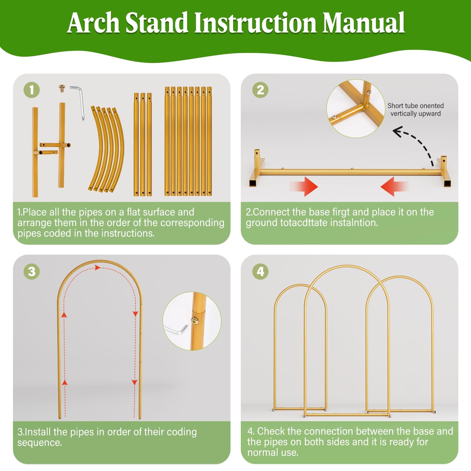Metal Arch Backdrop Stand Wedding Arch frame Set of 2 (7.2FT,6FT) Gold Balloo…