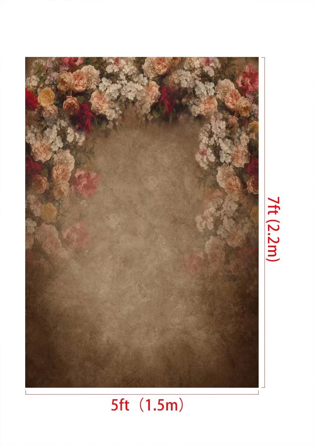 Brown Fabric Floral Portrait Backdrop 5×7 Ft Retro Abstract Photo Background