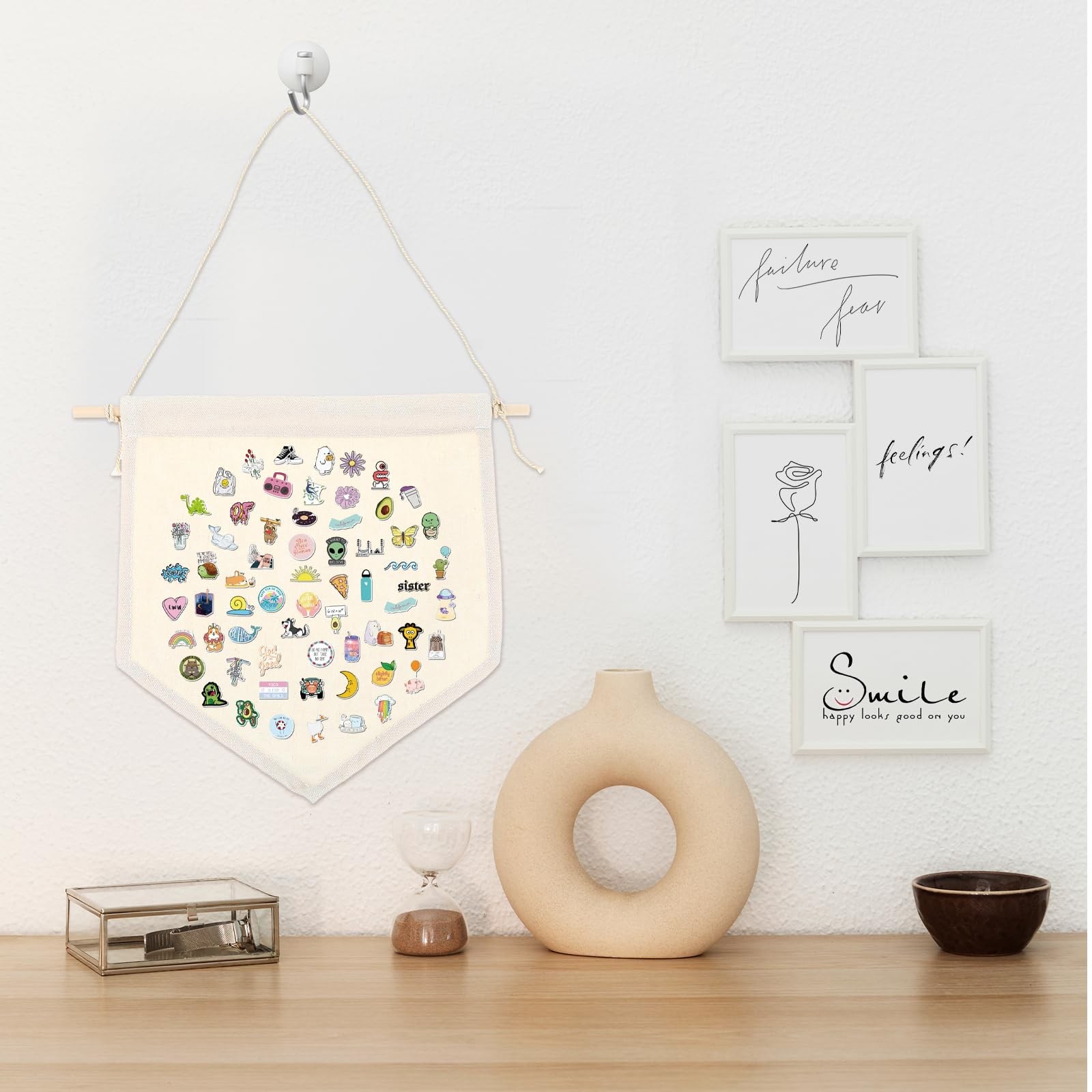 6PCS Canvas Banner Blank, Canvas Banners with Wooden Dowel, Enamel Pin Wall D…