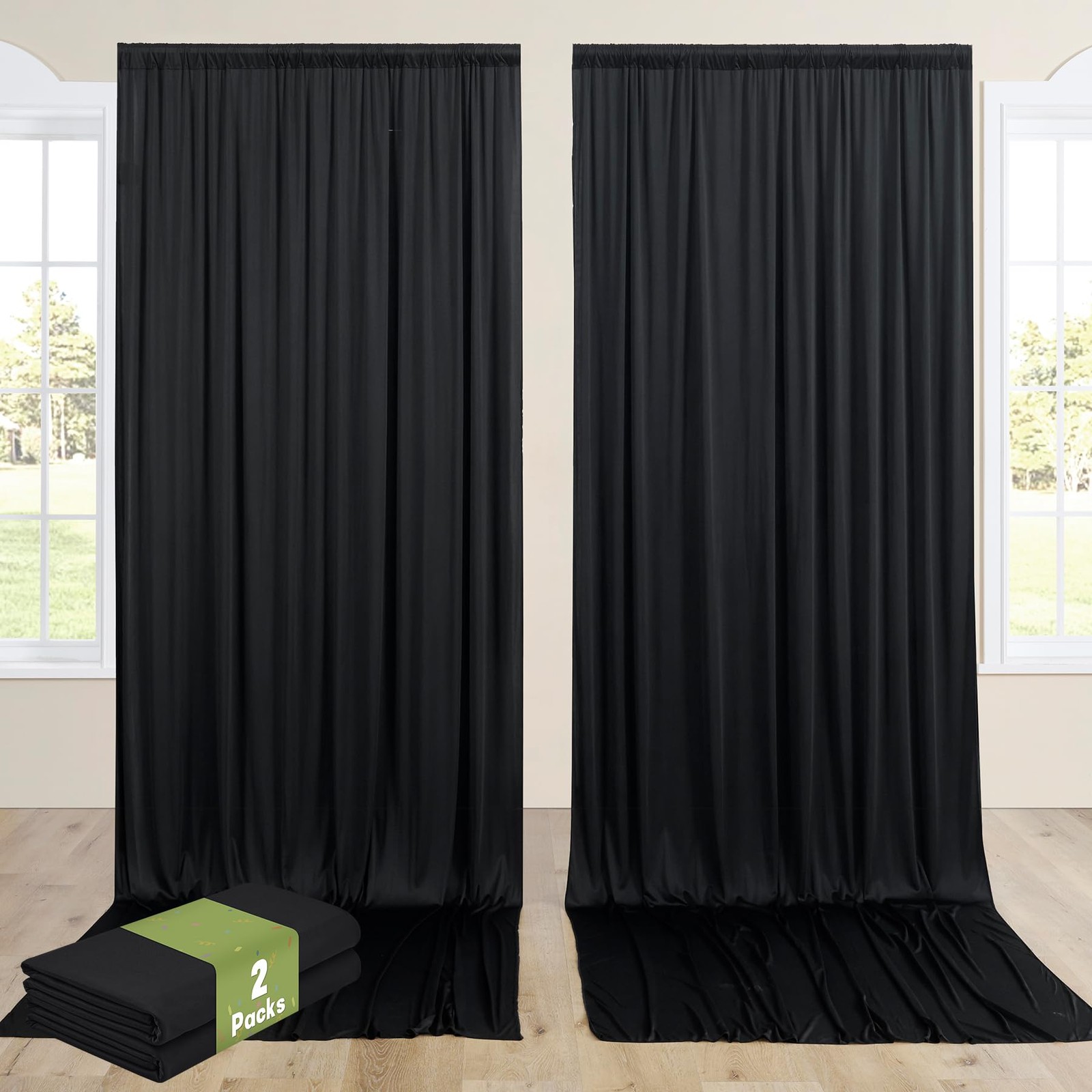 2 Panels 10x14ft Black Backdrop Curtain Wrinkle Free Polyester Photo Drapes