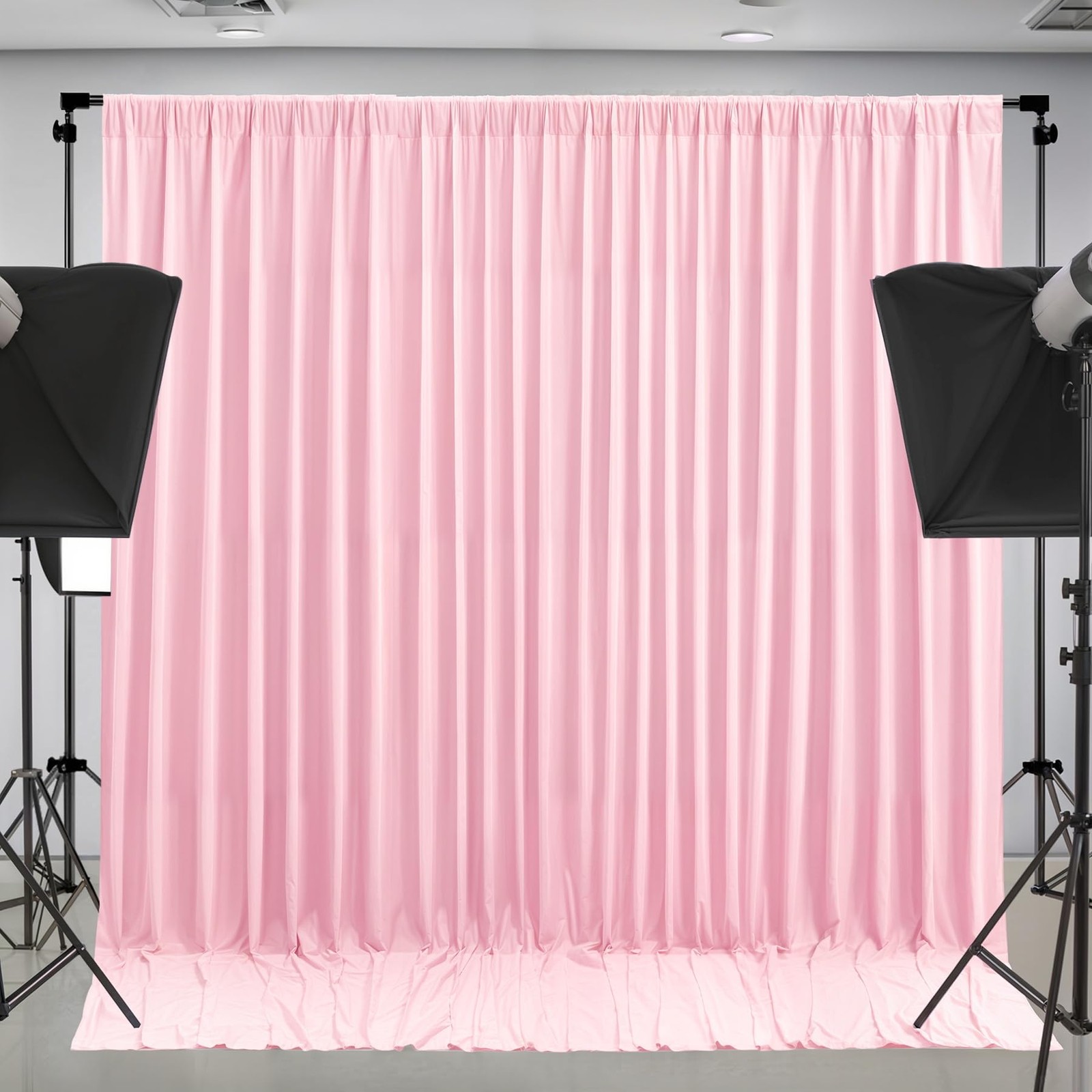 2 PCS 5×10 FT Baby Pink Wrinkle Free Polyester Backdrop Curtains Wedding Party