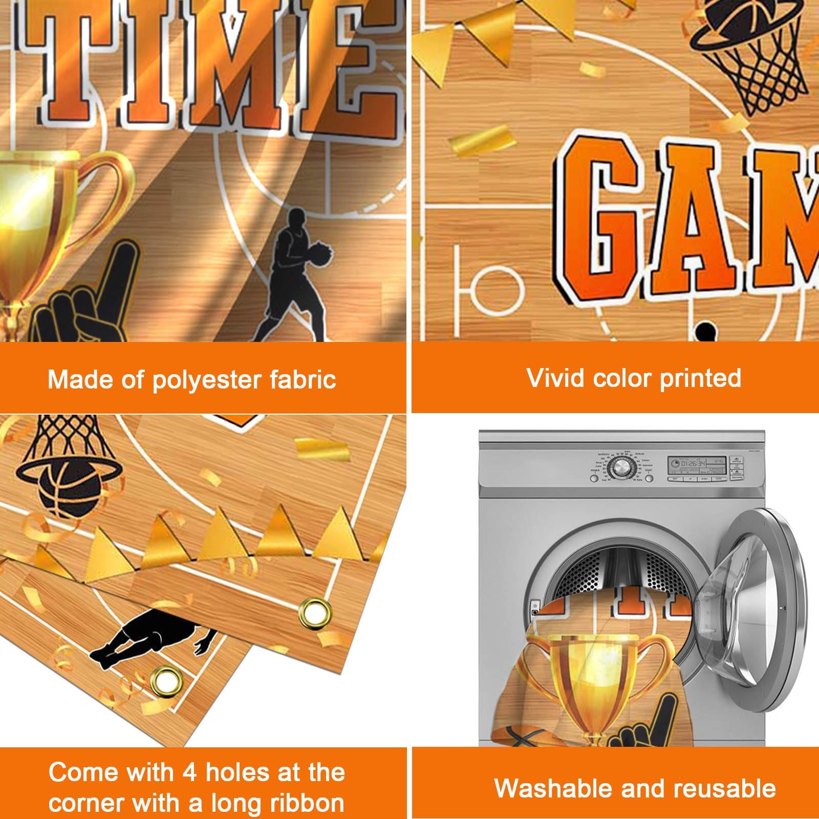 Mocsicka Basketball Birthday Banner It’s Game Time 6×3.6ft, Orange