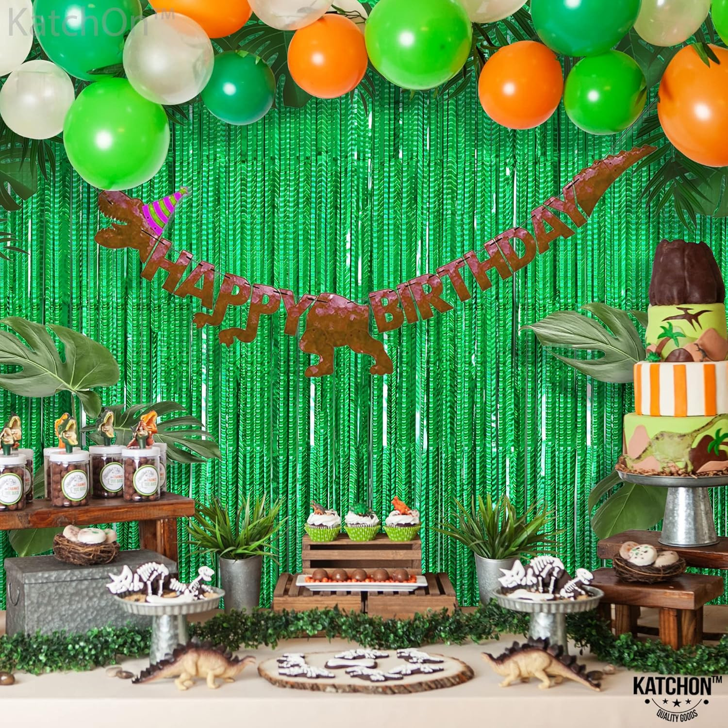 Katchon Lazer Green Streamers Backdrop 3.2×8 ft, Pack of 2 for Events