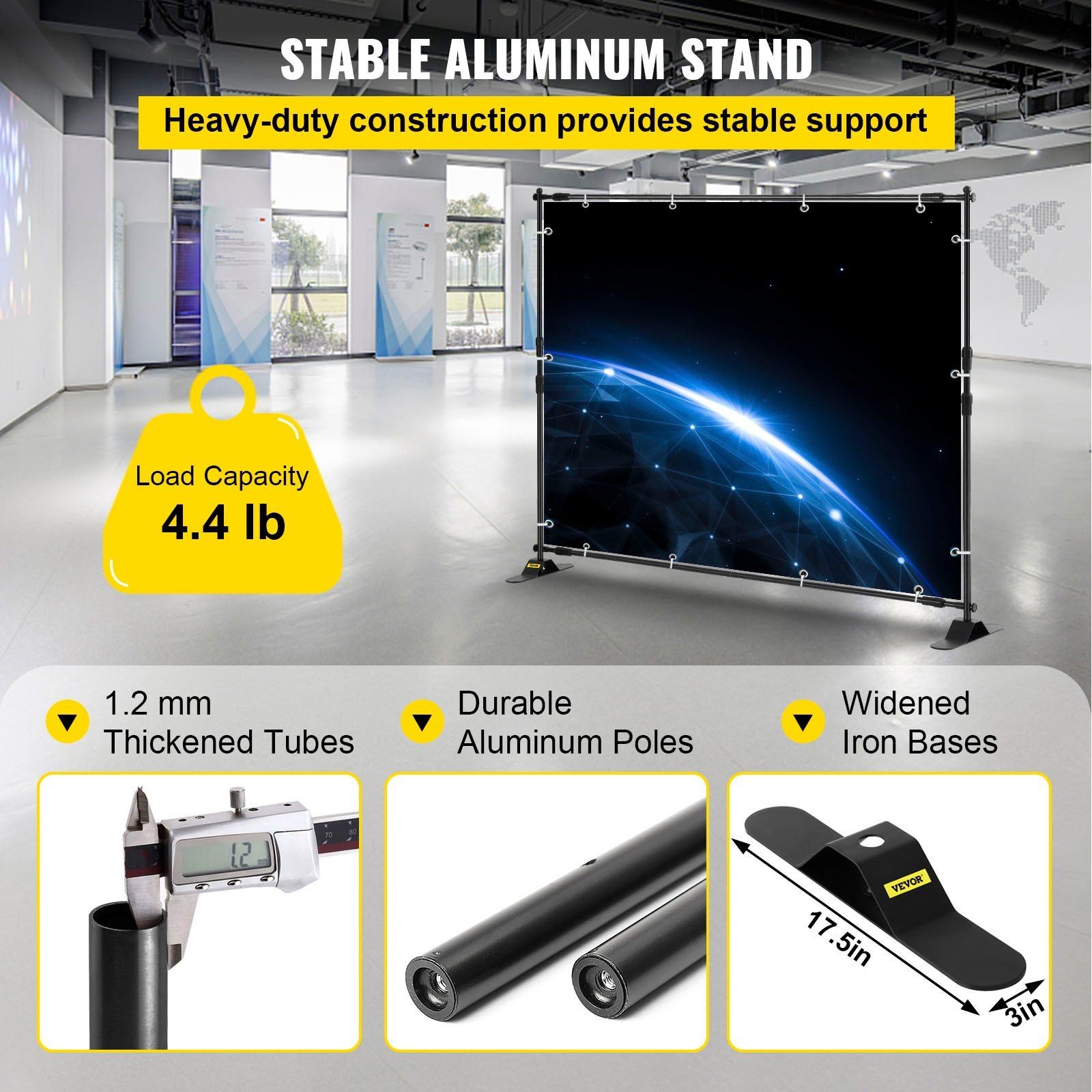 8×8 FT Extendable Backdrop Banner Stand Solid Aluminum Construction Grey