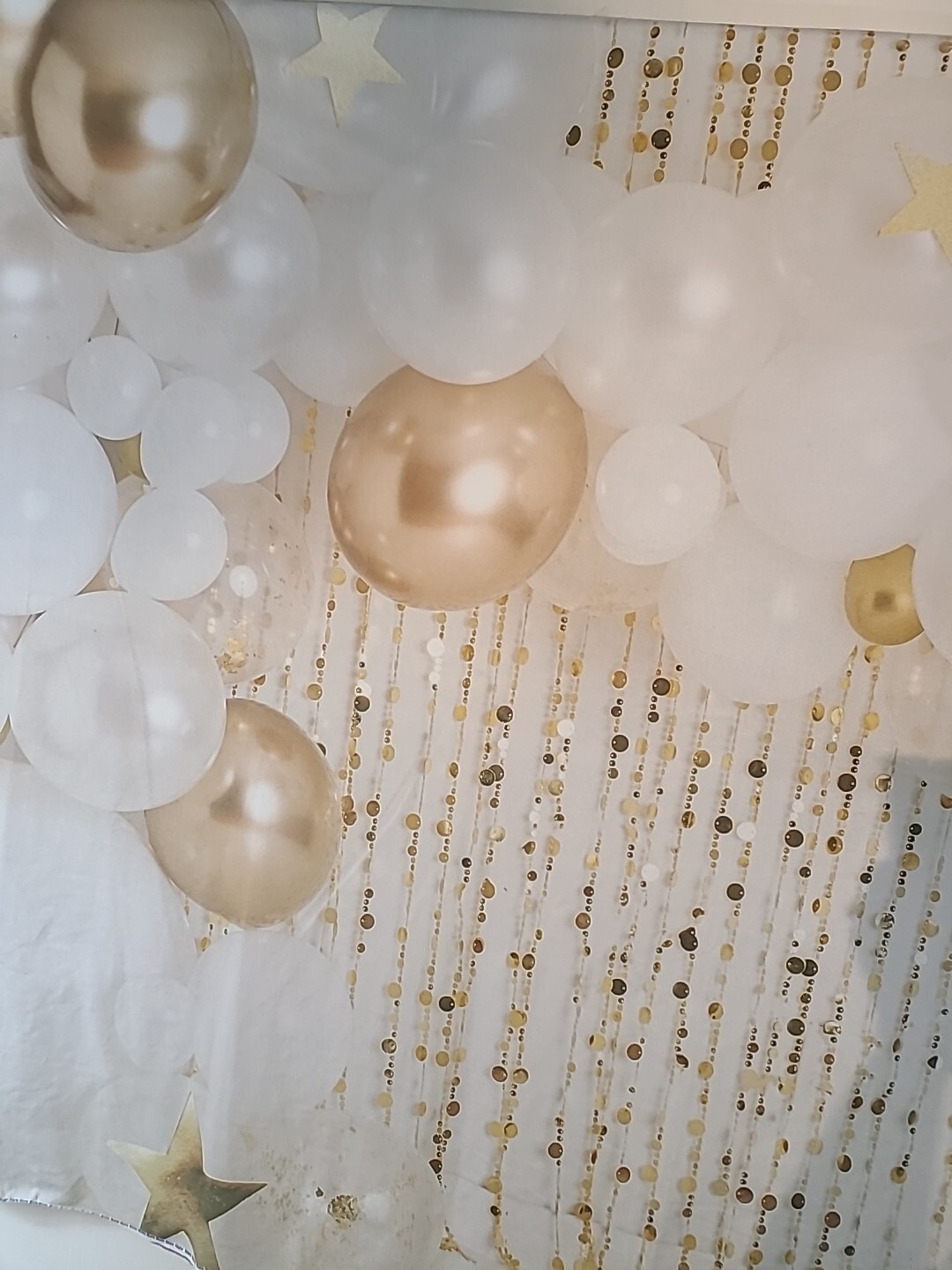 Kate Backdrop 5′ x 7′ Gold & White Balloons Photography Background Wrinkle Free